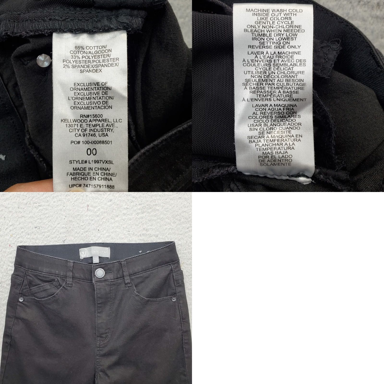 Vintage Wit & Wisdom Jeans Womens 00 Black Denim Stretch Americana Skinny Leg Streetwear Shirt Size 24" / US 00 / IT 34 - 8 Thumbnail