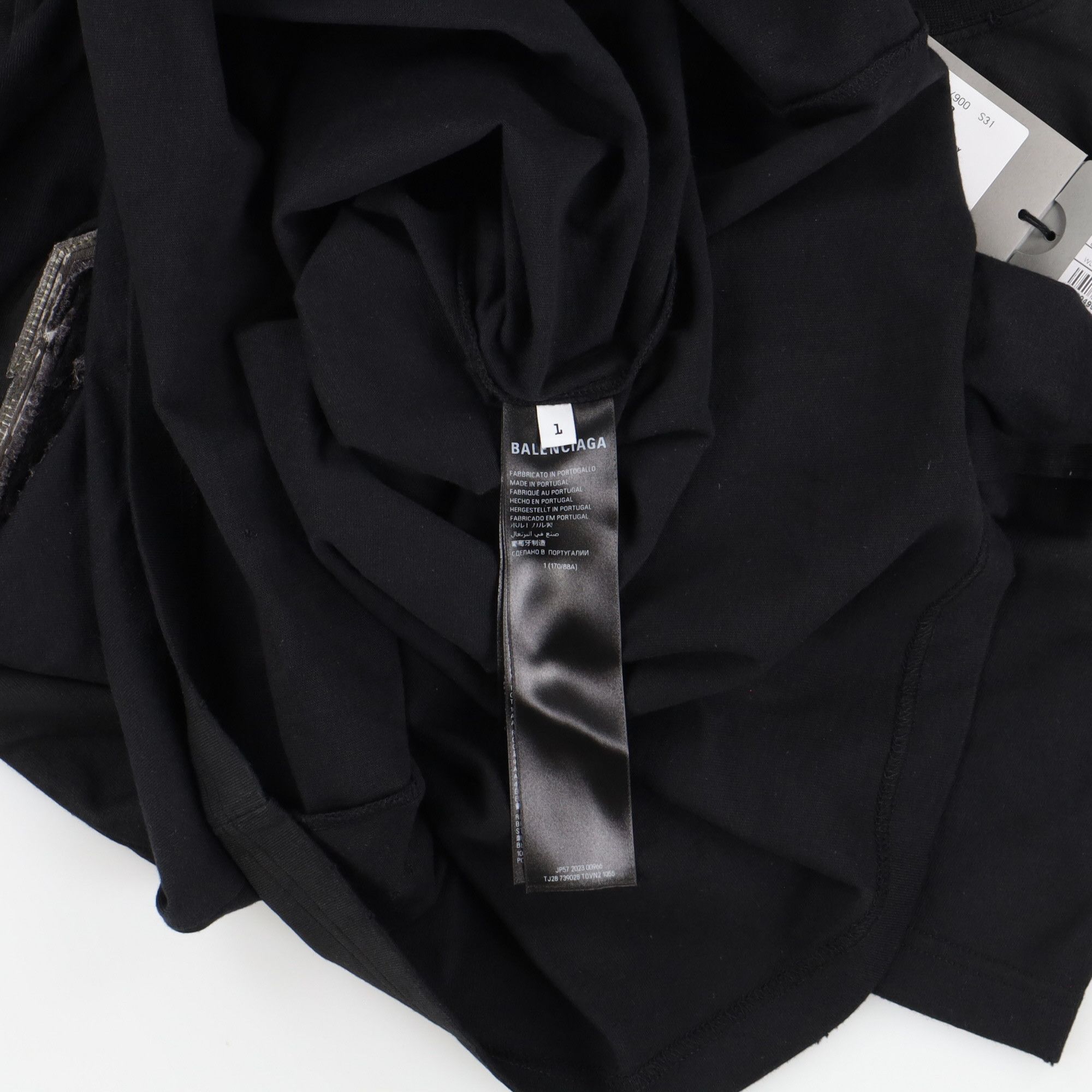Balenciaga Black Distressed Skater Logo Oversized T-Shirt Size XS / US 0-2 / IT 36-38 - 7 Thumbnail