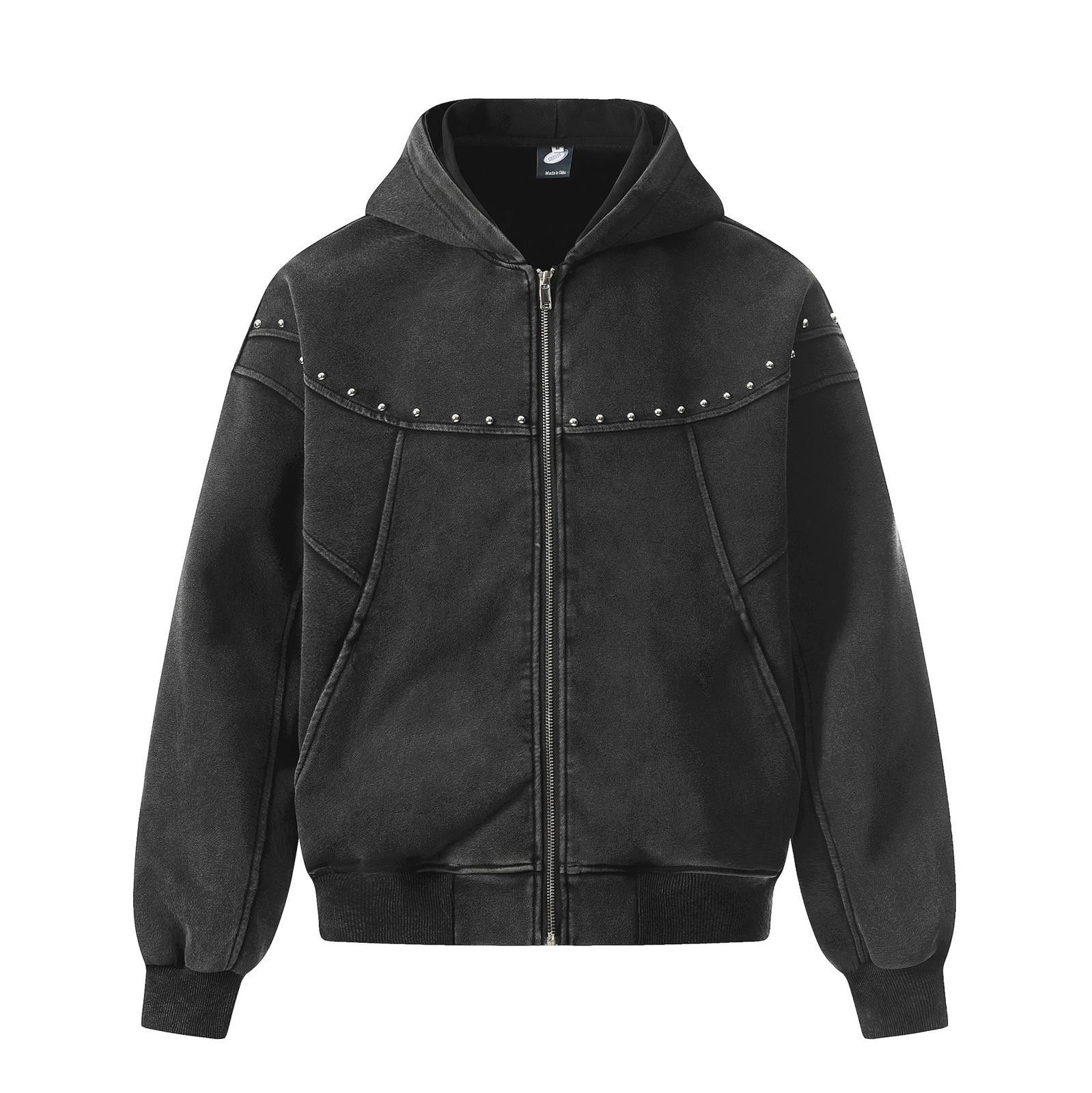 Japanese Brand Black Studded Zip-Up Hoodie, Streetwear Jacket Size US M / EU 48-50 / 2 - 6 Thumbnail