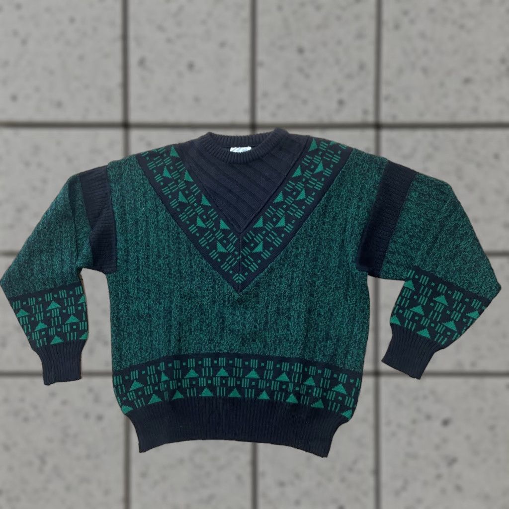 Vintage VINTAGE Gee 2 Vtg Italian Wool Sweater Men L Green Black 90s Y2k Tapered Cosby Knit 46" Size US L / EU 52-54 / 3 - 1 Thumbnail