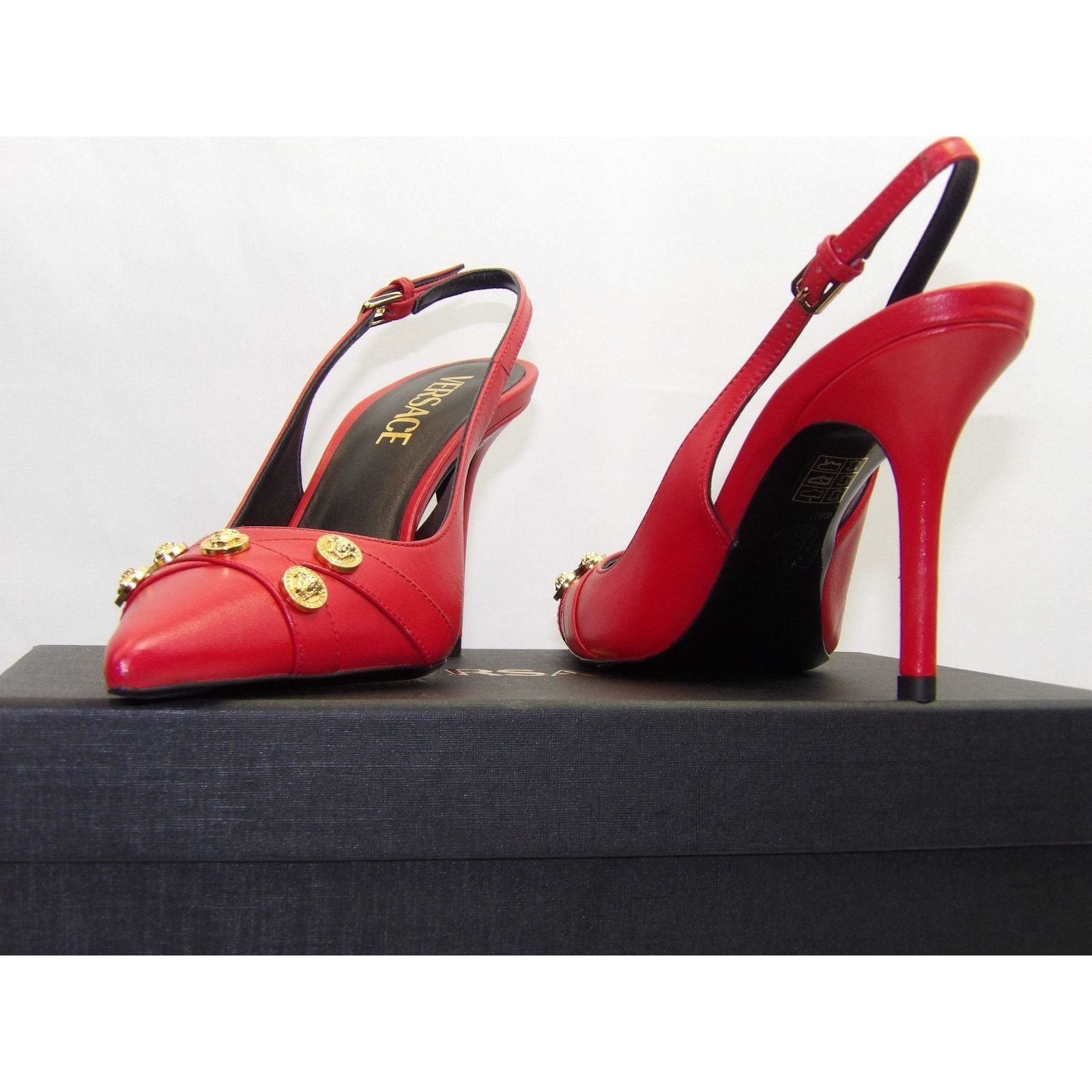 Versace VERSACE RED LEATHER GOLD MEDUSA LOGO STUDS SANDALS PUMPS 37 Size US 7 / IT 37 - 8 Thumbnail
