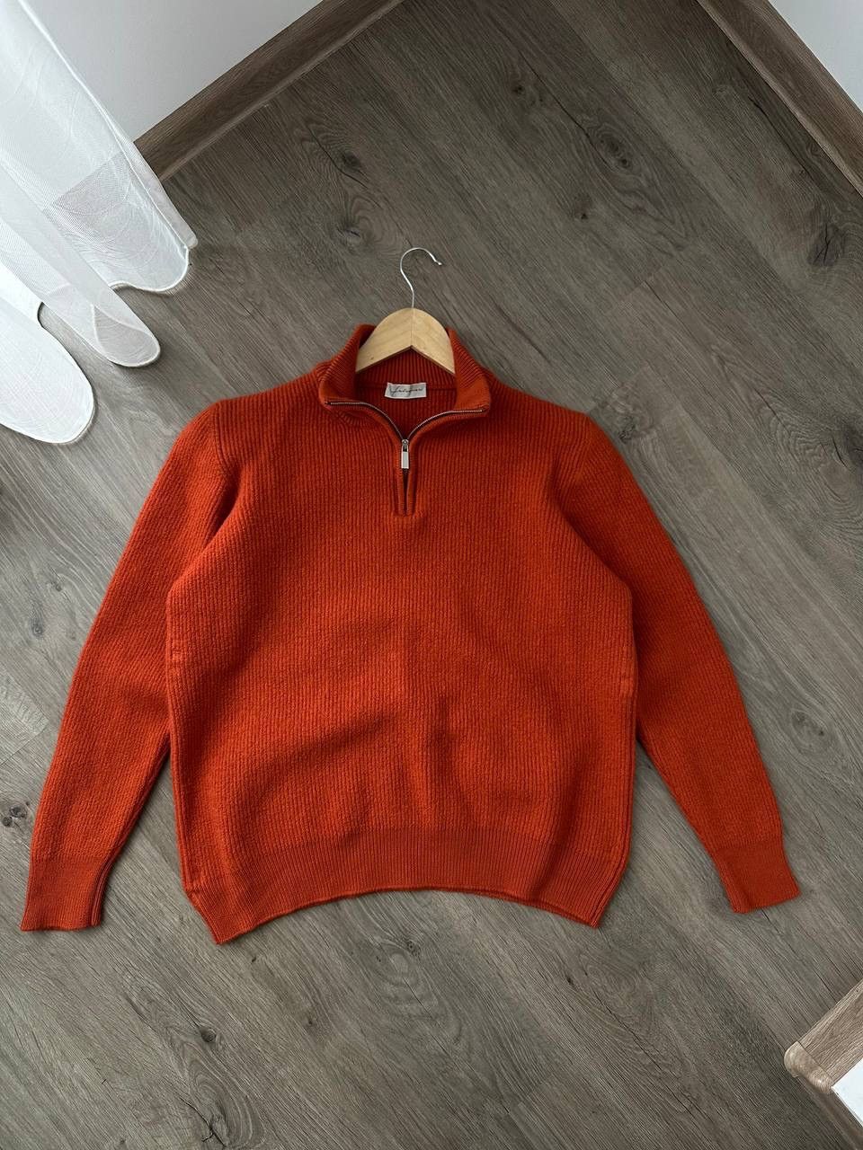 Japanese Brand × Vintage Vintage Faconeri Marino Wool Pullover 1/4 zip Orange Sweater Size US M / EU 48-50 / 2 - 18 Thumbnail