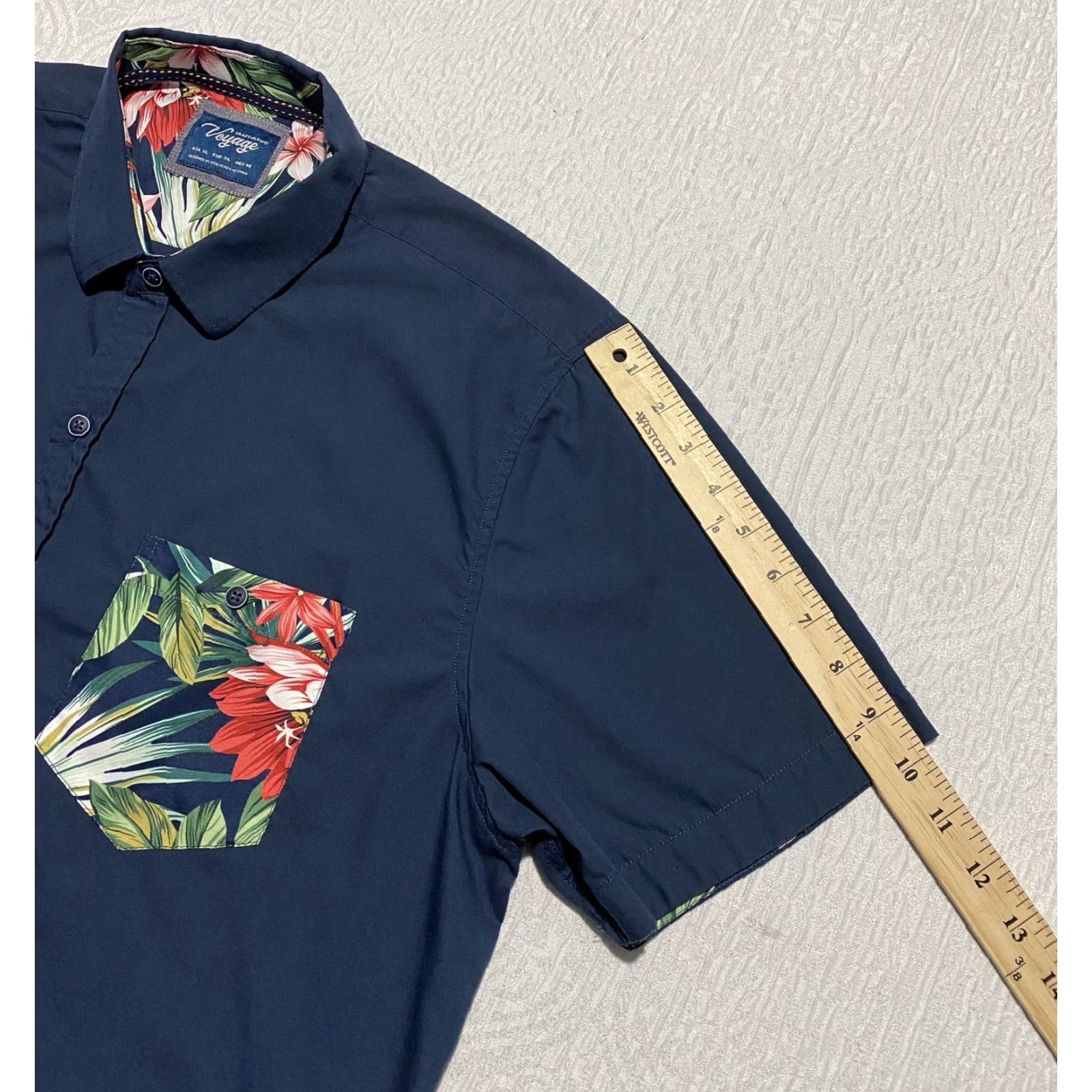 Vintage Voyage Shirt Mens XL Navy Blue Floral Pocket Short Sleeve Button Up Casual Size US XL / EU 56 / 4 - 5 Thumbnail