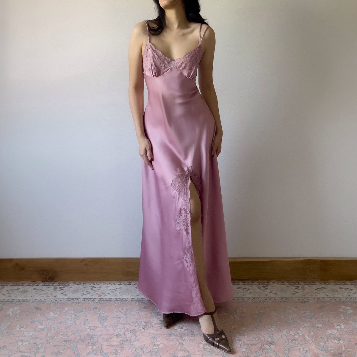 Vintage Lily of France 1990s Dusty Rose Satin Slip Gown (S–M) Size M / US 6-8 / IT 42-44 - 3 Thumbnail