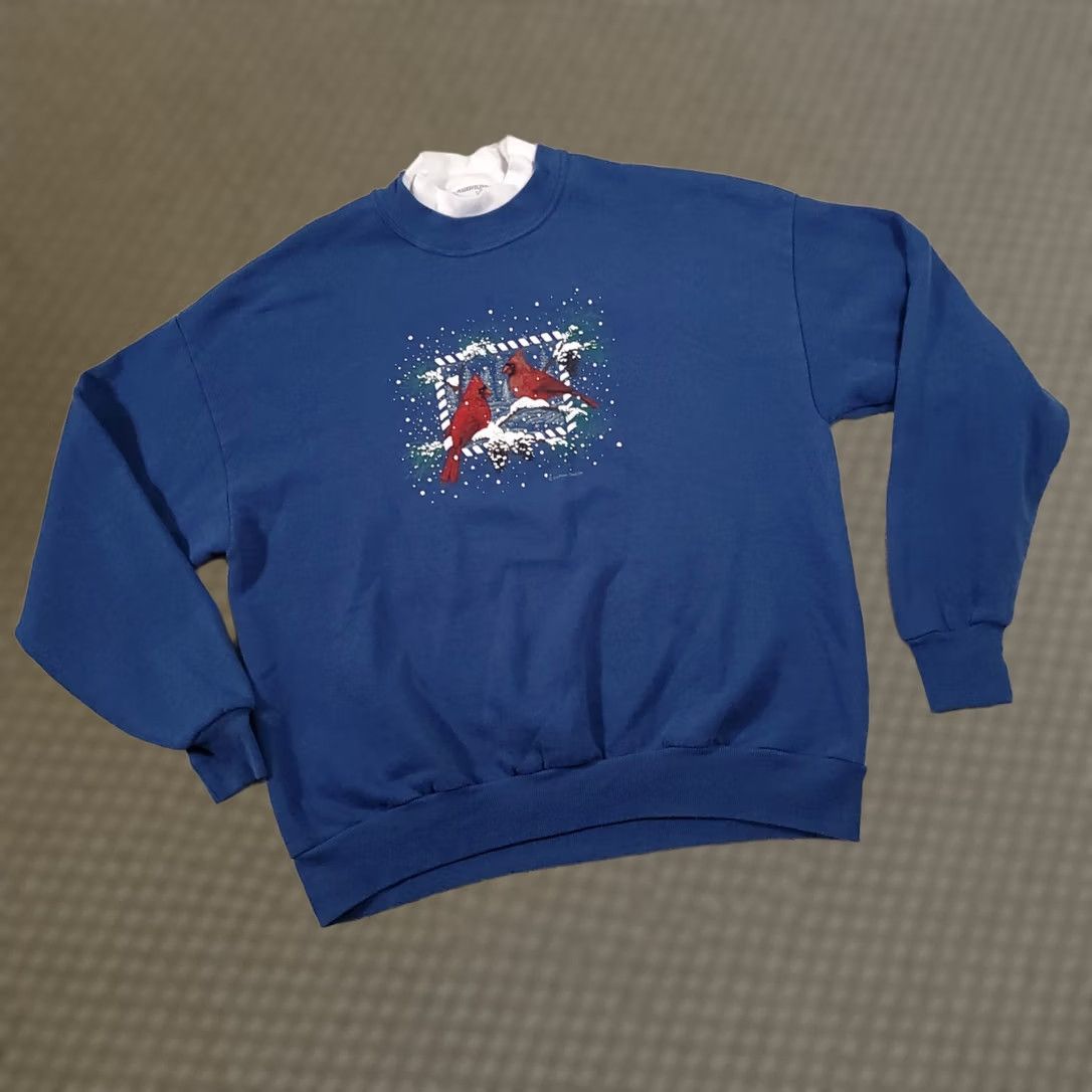 Vintage VINTAGE Pleasant Shade Grandma Sweatshirt Women XL Blue Winter Snow Birds USA Sweatshirt Pullover Crew Neck Long Sleeve Casual All Seasons Mens/Womens Size XL / US 12-14 / IT 48-50 - 1 Thumbnail