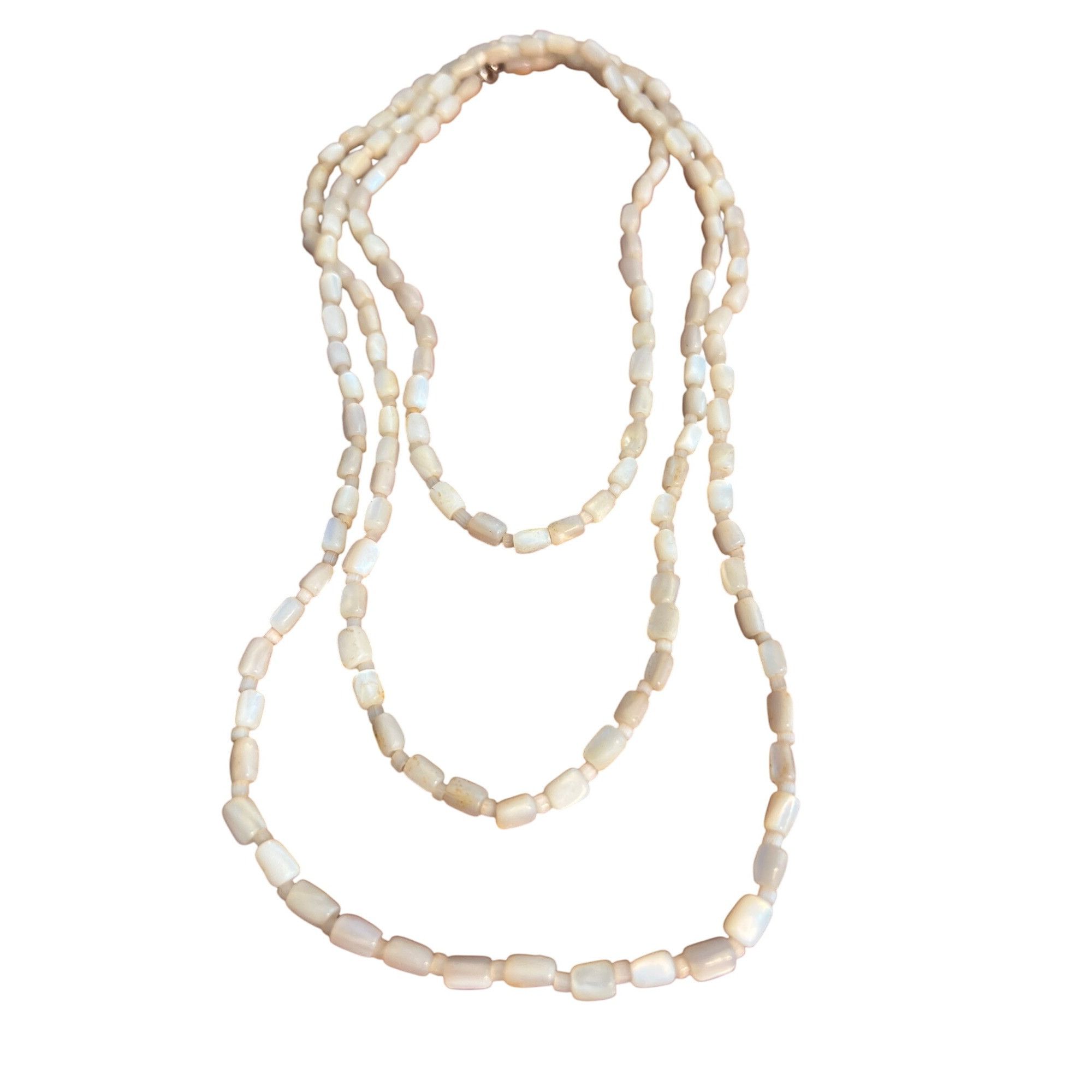 Other Vintage Mother of Pearl Bead Necklace Silver Tone Long Doubl Size ONE SIZE - 1 Thumbnail