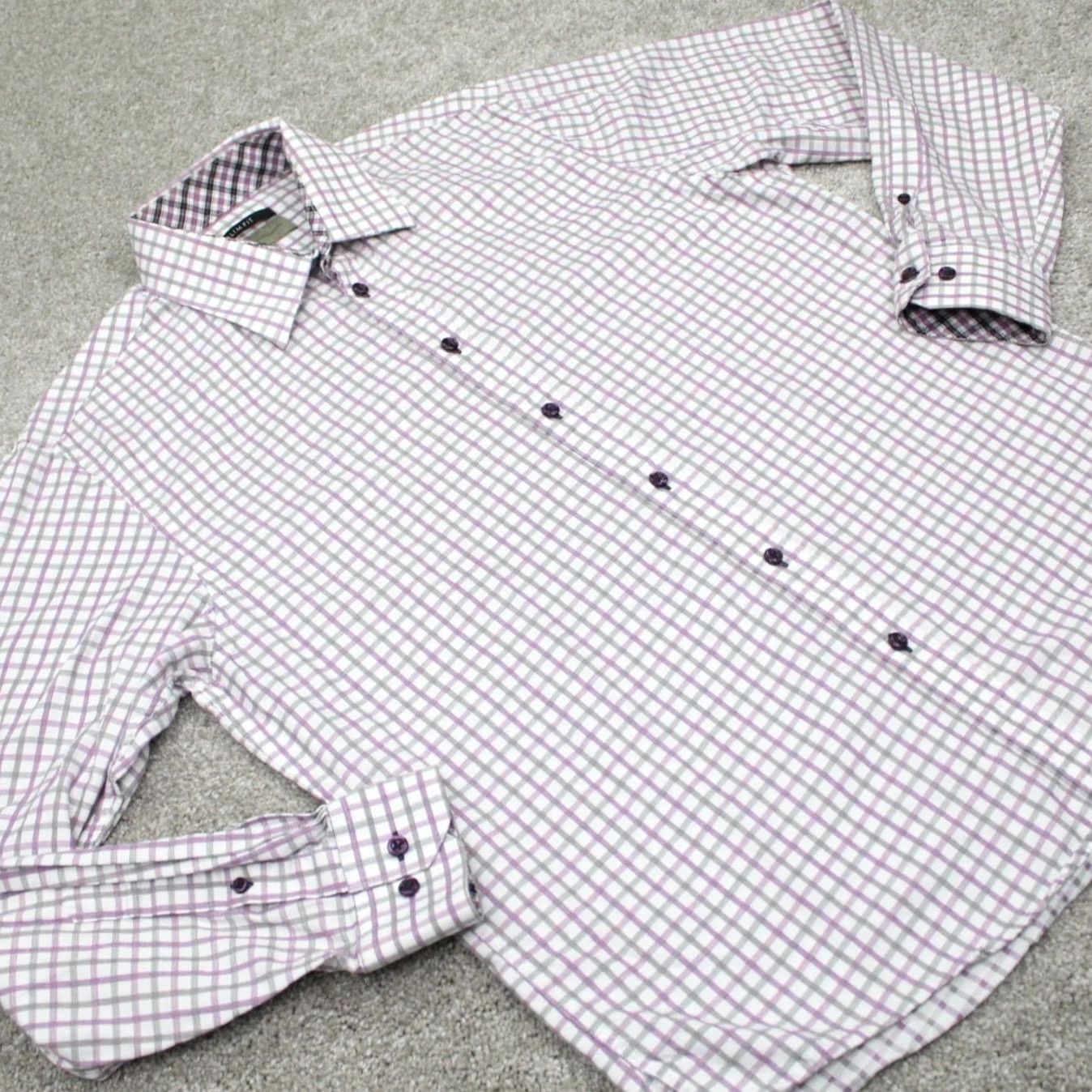 Vintage Jhane Barnes Shirt Mens Large Purple/Black/White Slim Fit 100% Cotton L/S Button-Down Shirt Size US L / EU 52-54 / 3 - 5 Thumbnail