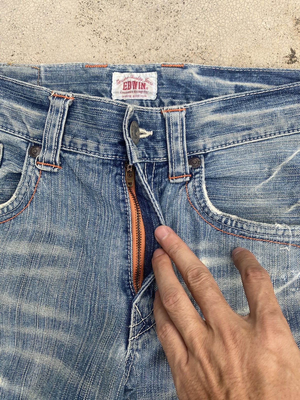 Edwin × Japanese Brand × Vintage Vintage y2K Edwin Distressed Honeycomb Denim Jeans Size US 33 - 5 Thumbnail