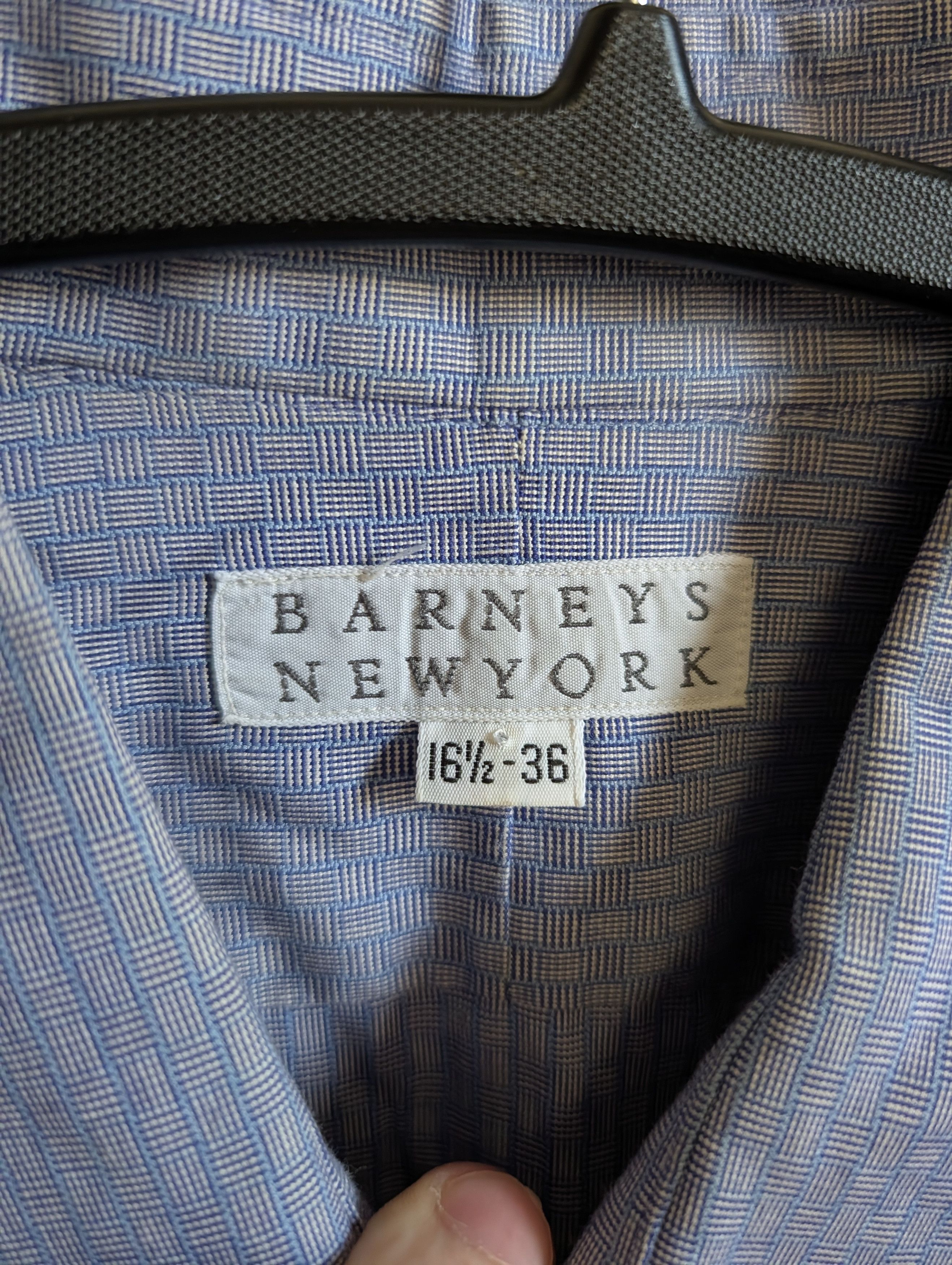 Barneys New York VTG blue patterned made in USA cotton French cuff shirt Size US XL / EU 56 / 4 - 11 Thumbnail