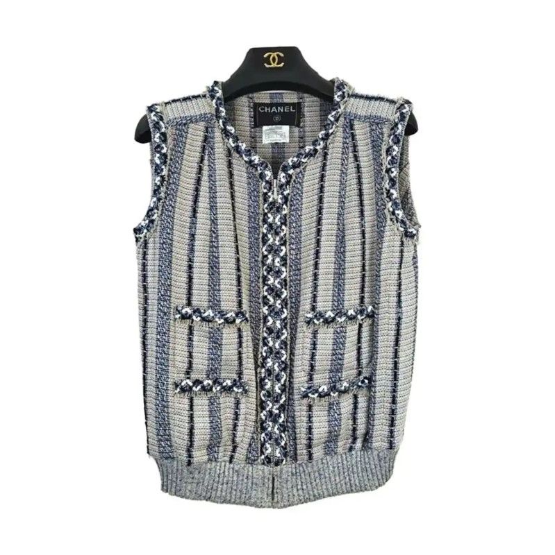 Chanel Chanel Gray Linen Women's Sweater 0089 Size M / US 6-8 / IT 42-44 - 1 Thumbnail