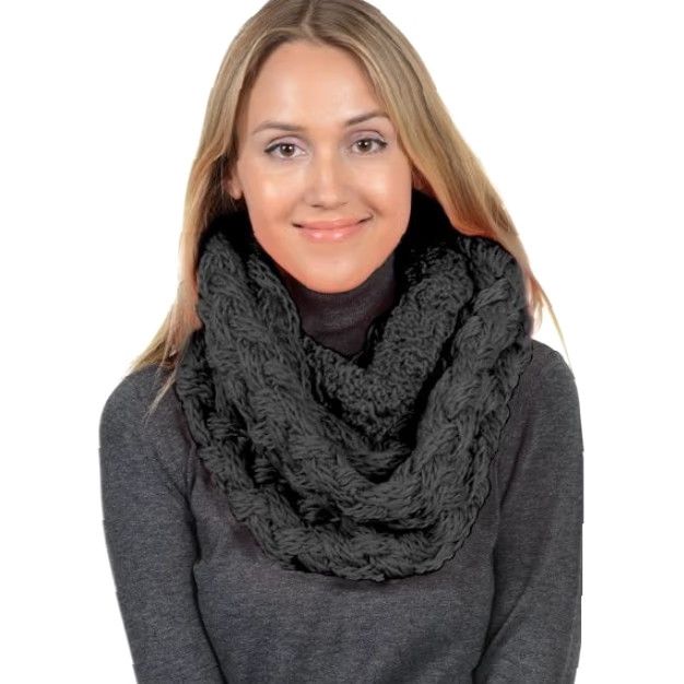 Vintage BASICO Winter Chunky Knitted Infinity Scarf Women Gray Charcoal Infinity Scarf Circle Loop Cable Warm Womens Winter Scarf Size ONE SIZE - 3 Thumbnail