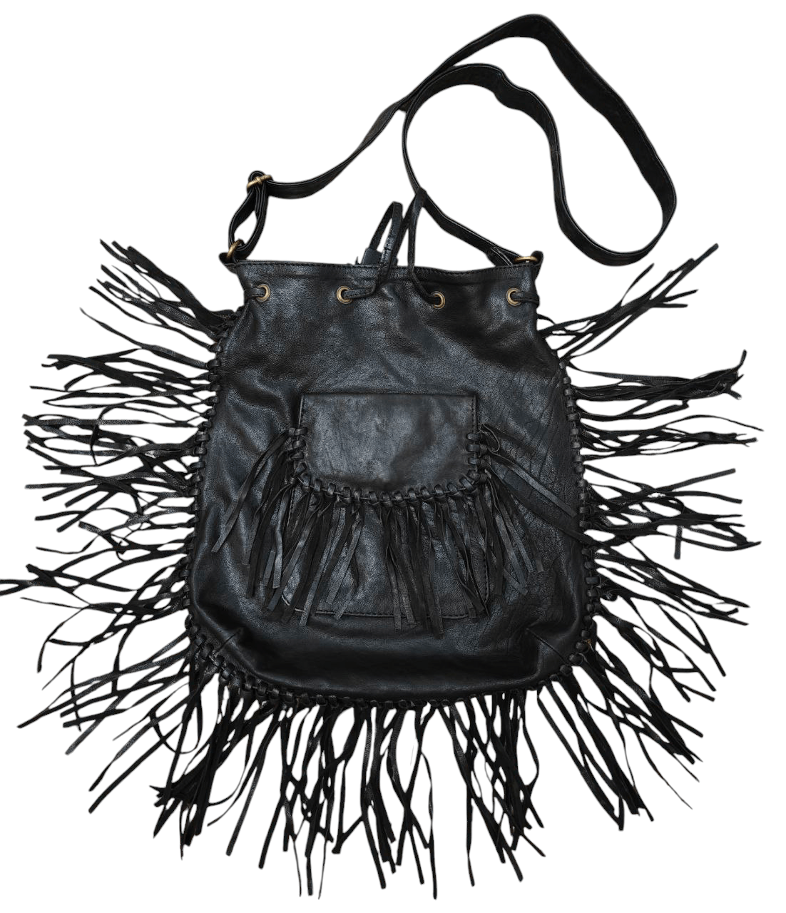 Leather Bucket Sling Bag in Black, Men's