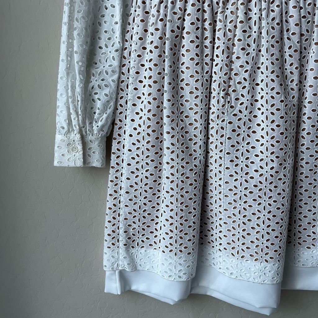 Michael Kors Michael Kors Collection White Eyelet Long Sleeve Knee Length Size XS / US 0-2 / IT 36-38 - 8 Thumbnail