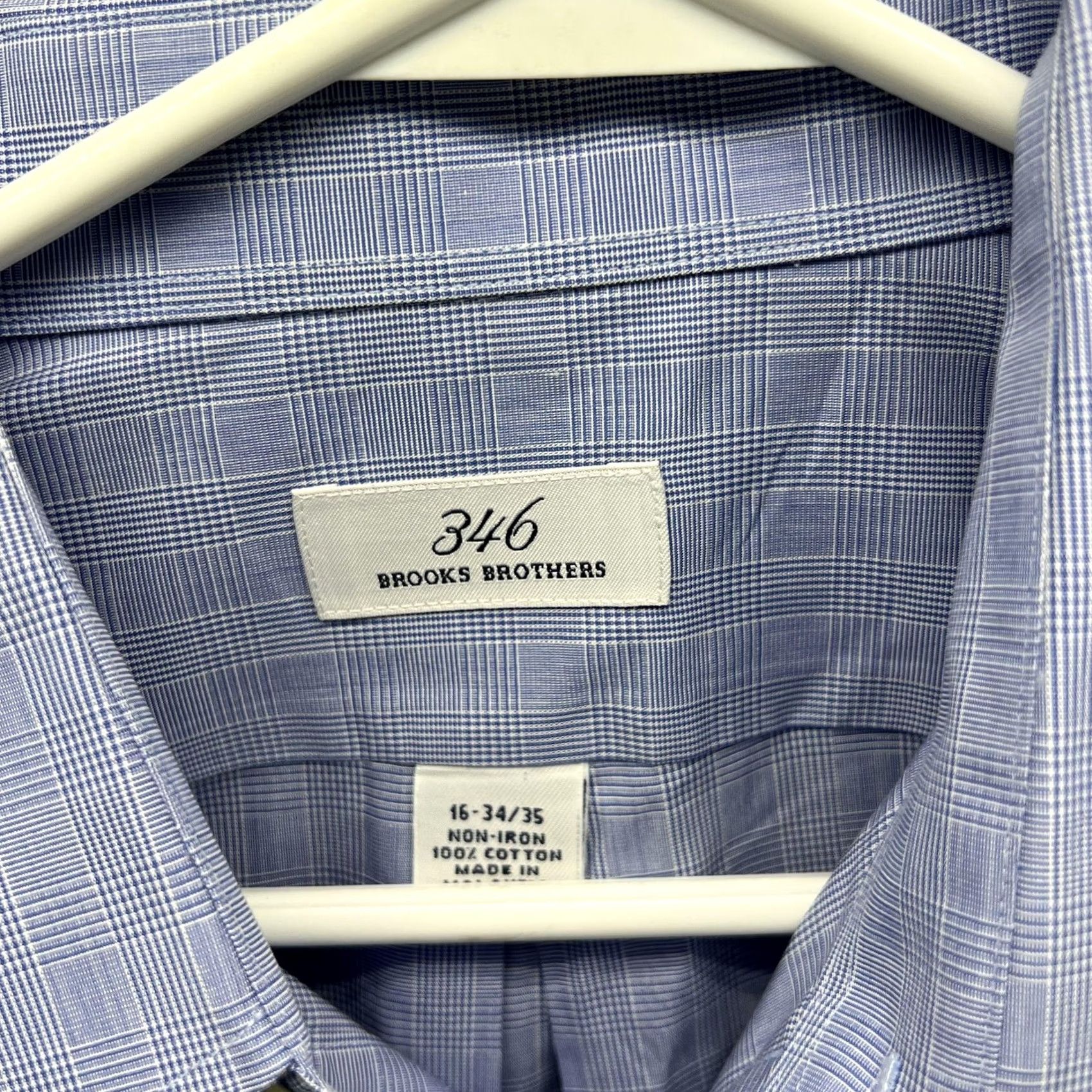 Brooks Brothers Brooks Brothers Dress Shirt Mens 16 34/35 Blue Check Regular Non-Iron 100% Cotton Button Front Short Sleeve? Size 42R - 2 Thumbnail