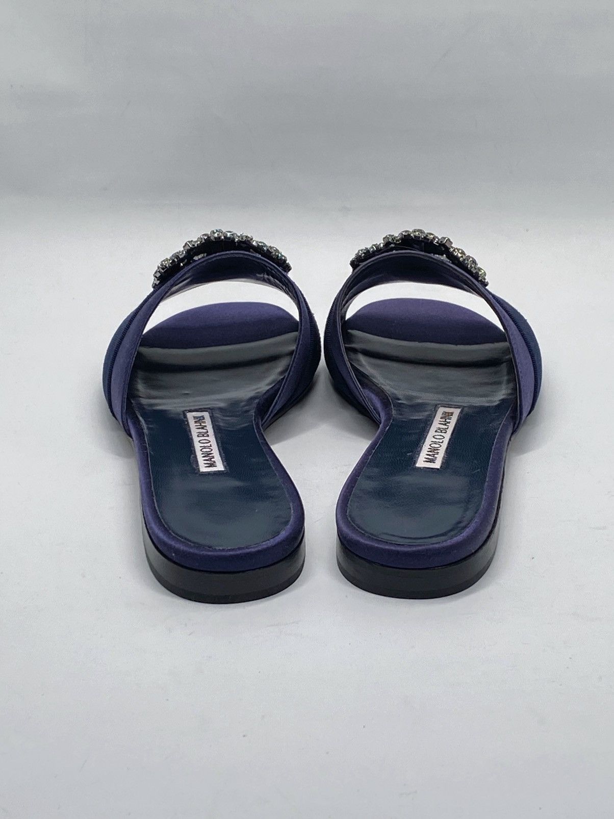 Manolo Blahnik Manolo Blahnik Navy Satin Jewel Buckled Flat Sandals size 37 Size US 7 / IT 37 - 8 Thumbnail