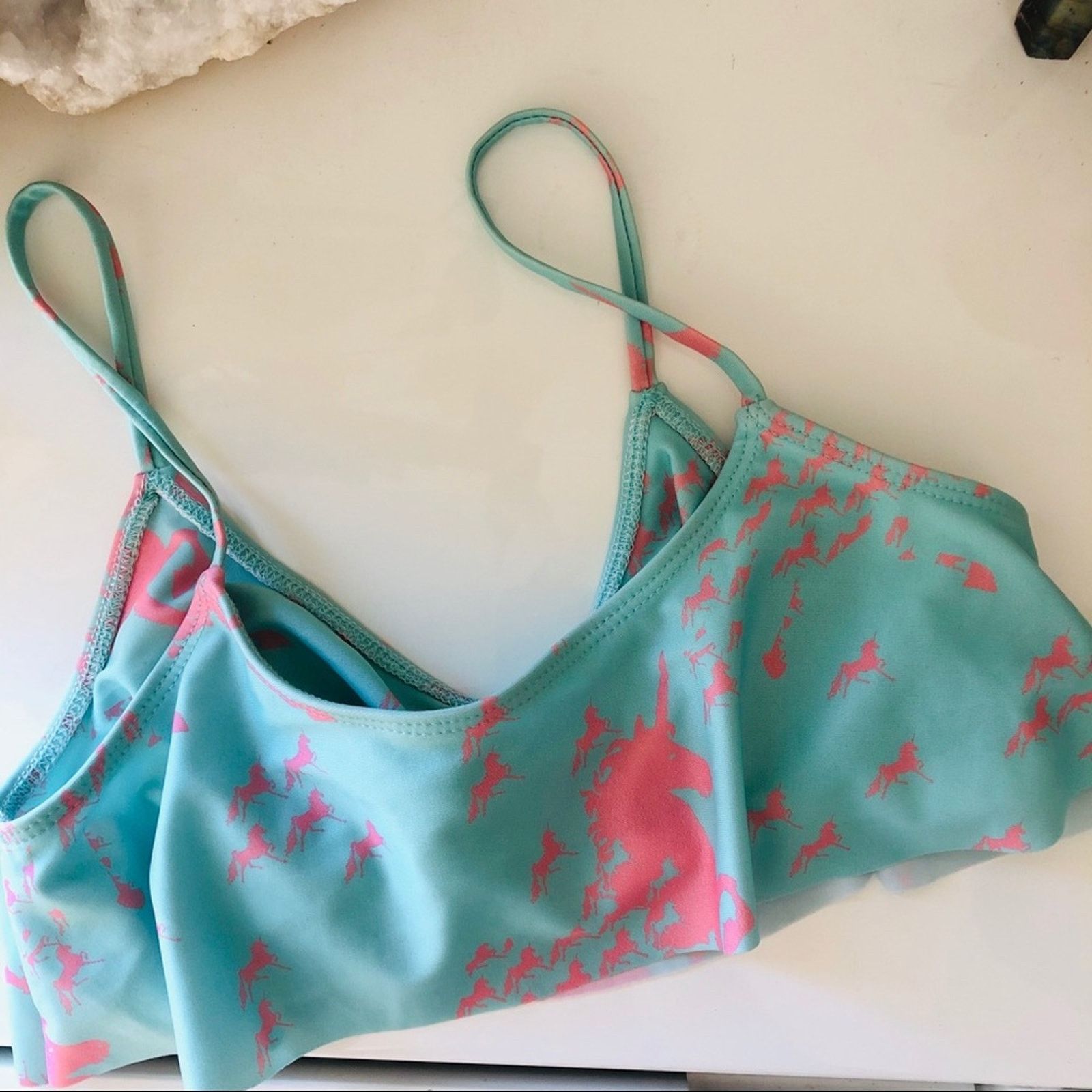 Anthropologie NEW BEACH RIOT Aqua Unicorn Ruffle Bikini Swim Top Size ONE SIZE - 7 Thumbnail