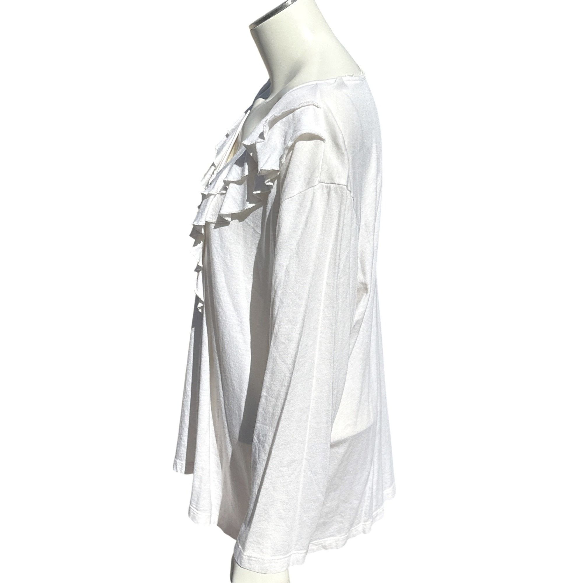 Chicos Chicos Long Sleeve Ruffled Henley Beige Button Front Blouse Size XL / US 12-14 / IT 48-50 - 2 Thumbnail