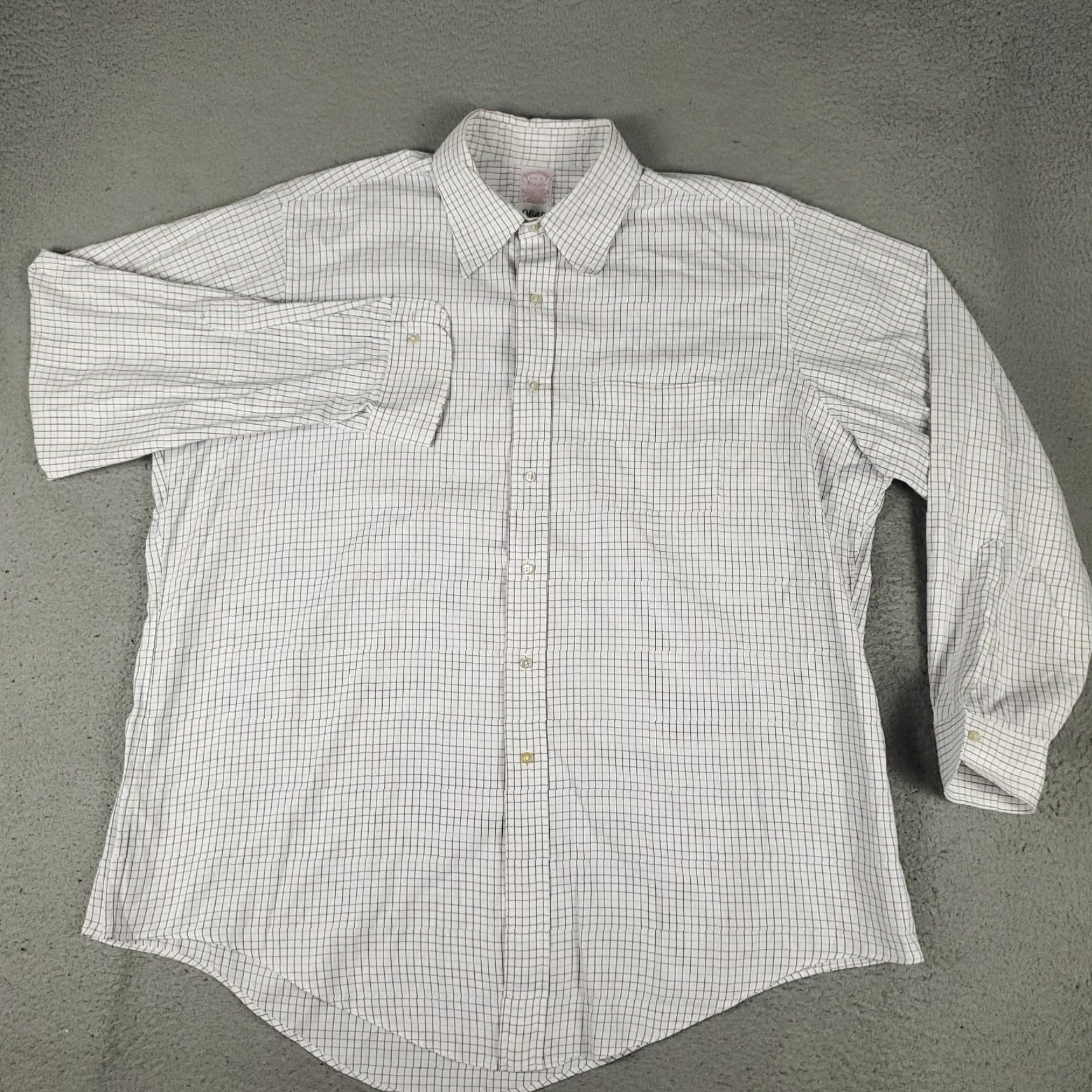 Brooks Brothers Brooks Brothers Shirt Mens 17.5 White Blue Check Dress Button Up Long Sleeve Size 46R - 2 Thumbnail