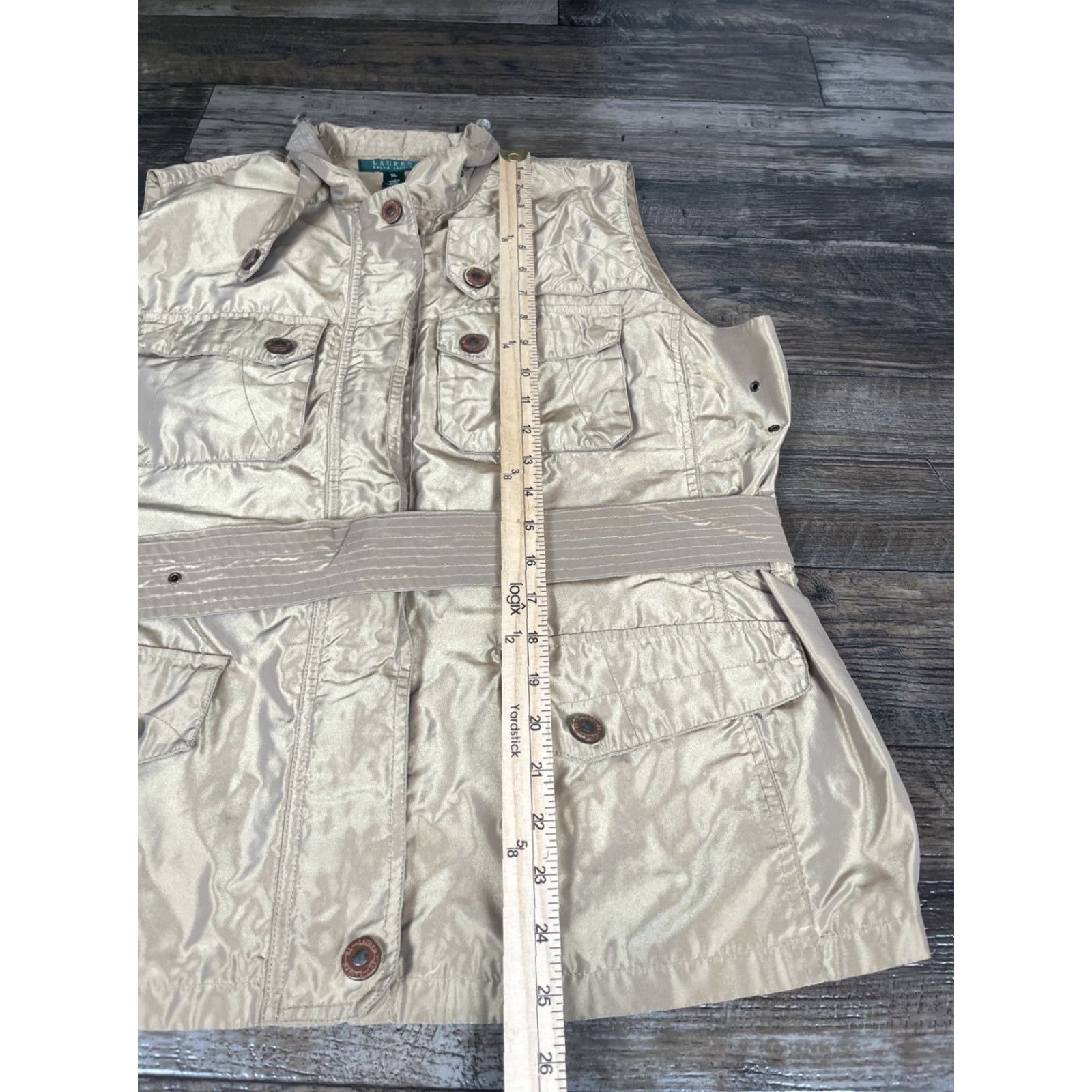 Ralph Lauren VINTAGE Ralph Lauren Safari Utility Vest Womens XL Beige Pocket Belted Windbreaker Hoodless Sleeveless Vest 90s Safari Theme Mens Womens Size XL / US 12-14 / IT 48-50 - 2 Thumbnail