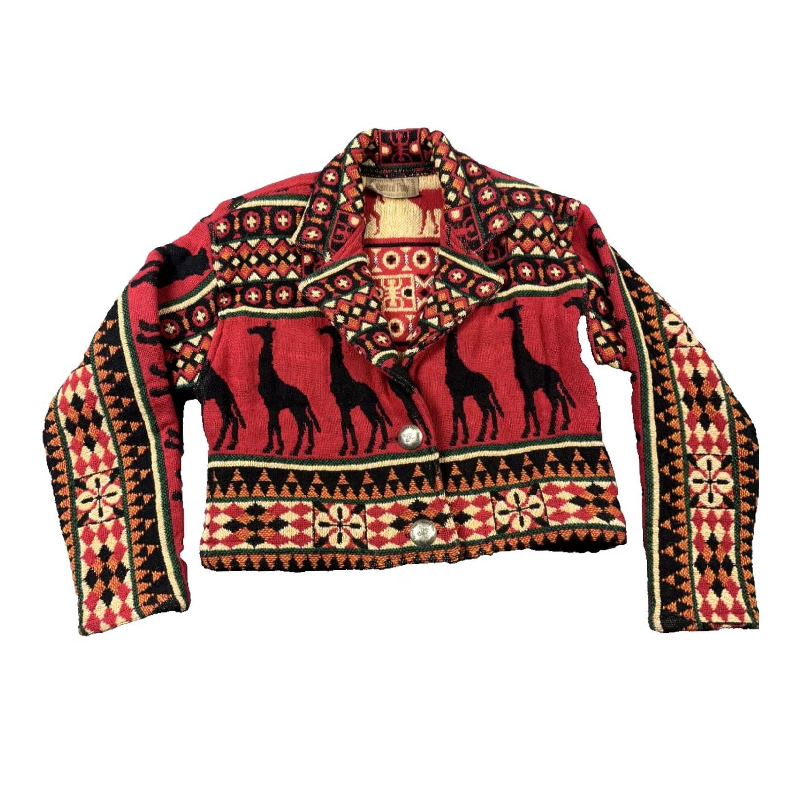 PONY Vintage Painted Pony Jacket Womens Medium Southwestern Llama Red Cotton 90s USA Size M / US 6-8 / IT 42-44 - 2 Thumbnail