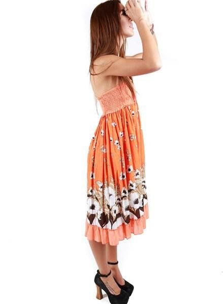 Designer 90s Vintage Floral Orange Summer Dress Japanese flowers Size M / US 6-8 / IT 42-44 - 2 Thumbnail
