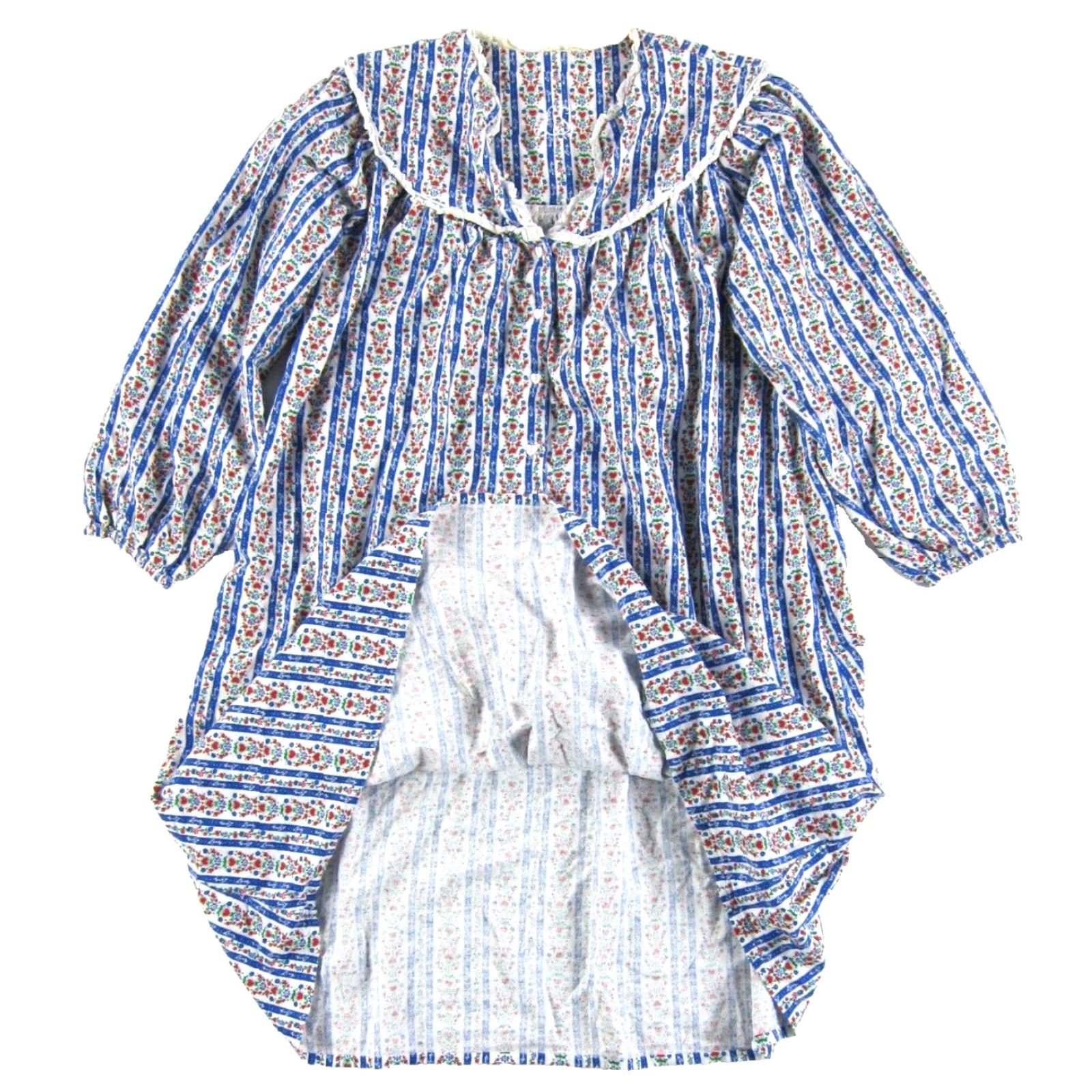Vintage Lanz Of Salzburg Cotton White Blue Red Heart Floral Long Sleeve Nightgown S-M Size S / US 4 / IT 40 - 6 Thumbnail