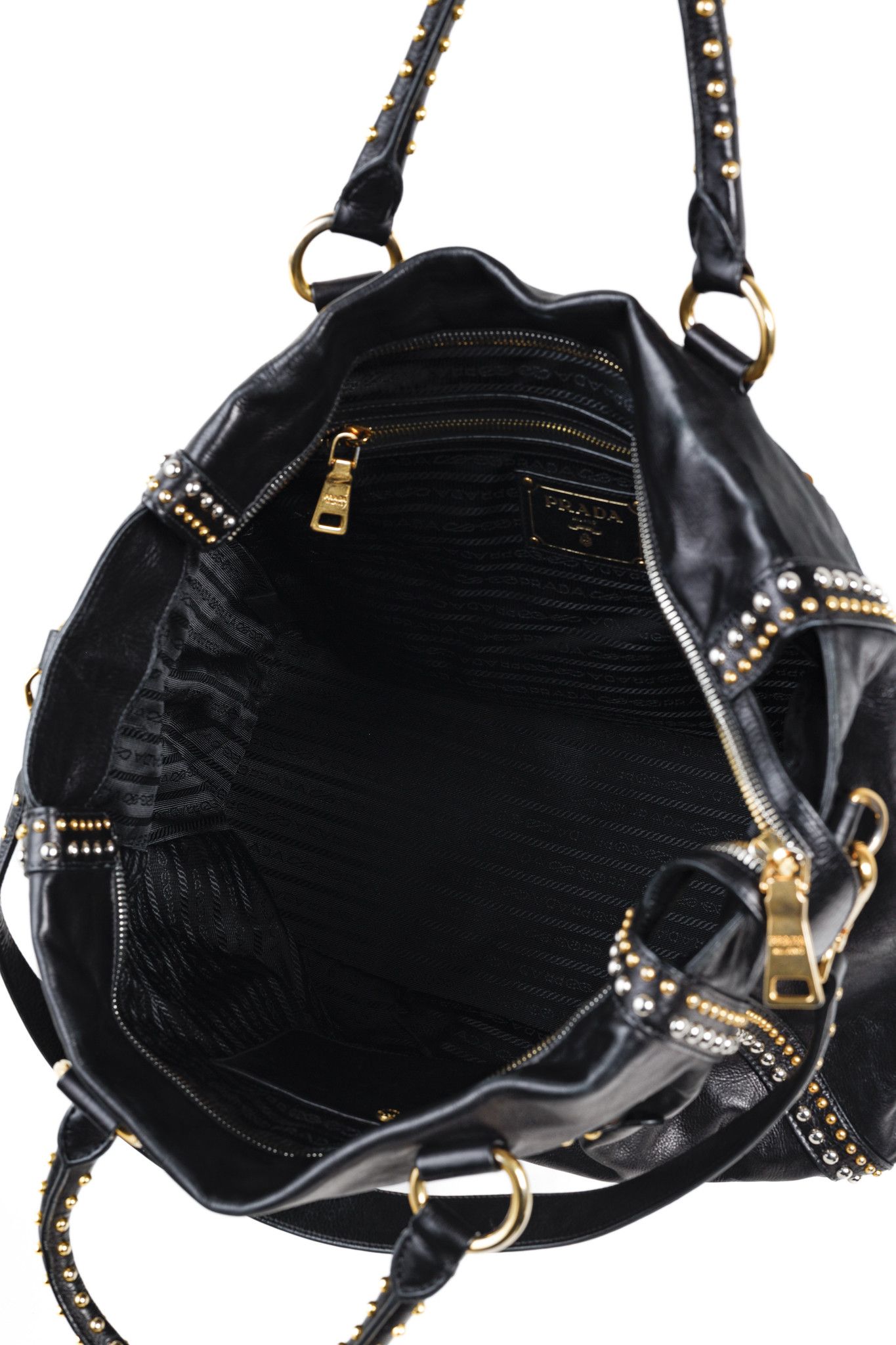 Prada Prada Craquele Nero Glace Calf Leather Studded Shopper Tote Size ONE SIZE - 16 Thumbnail