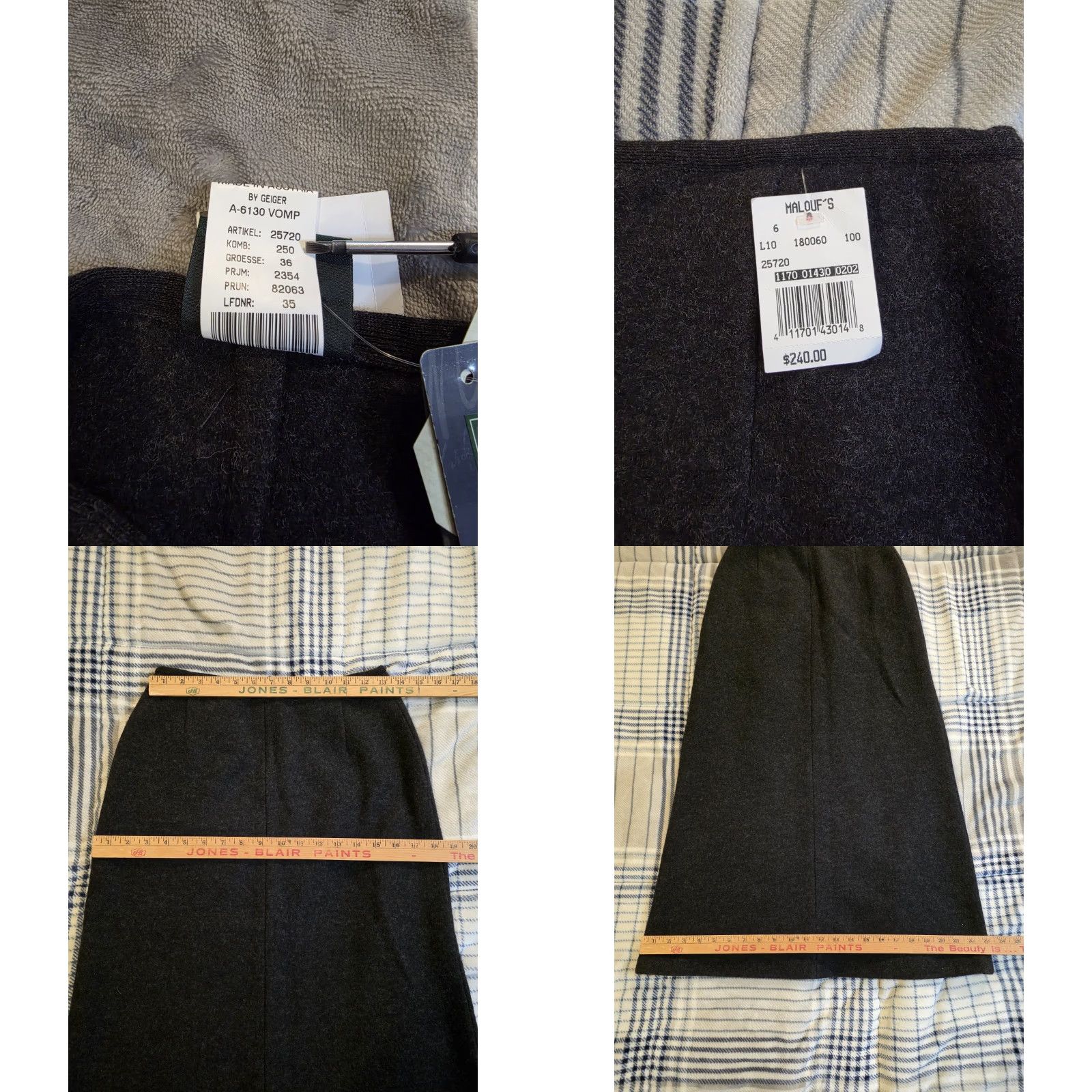 Vintage Geiger Skirt A-Line Calf Length Wool Dark Grey Women EU 36 Small NWT Vintage Size 25" / US 0 / IT 36 - 8 Thumbnail