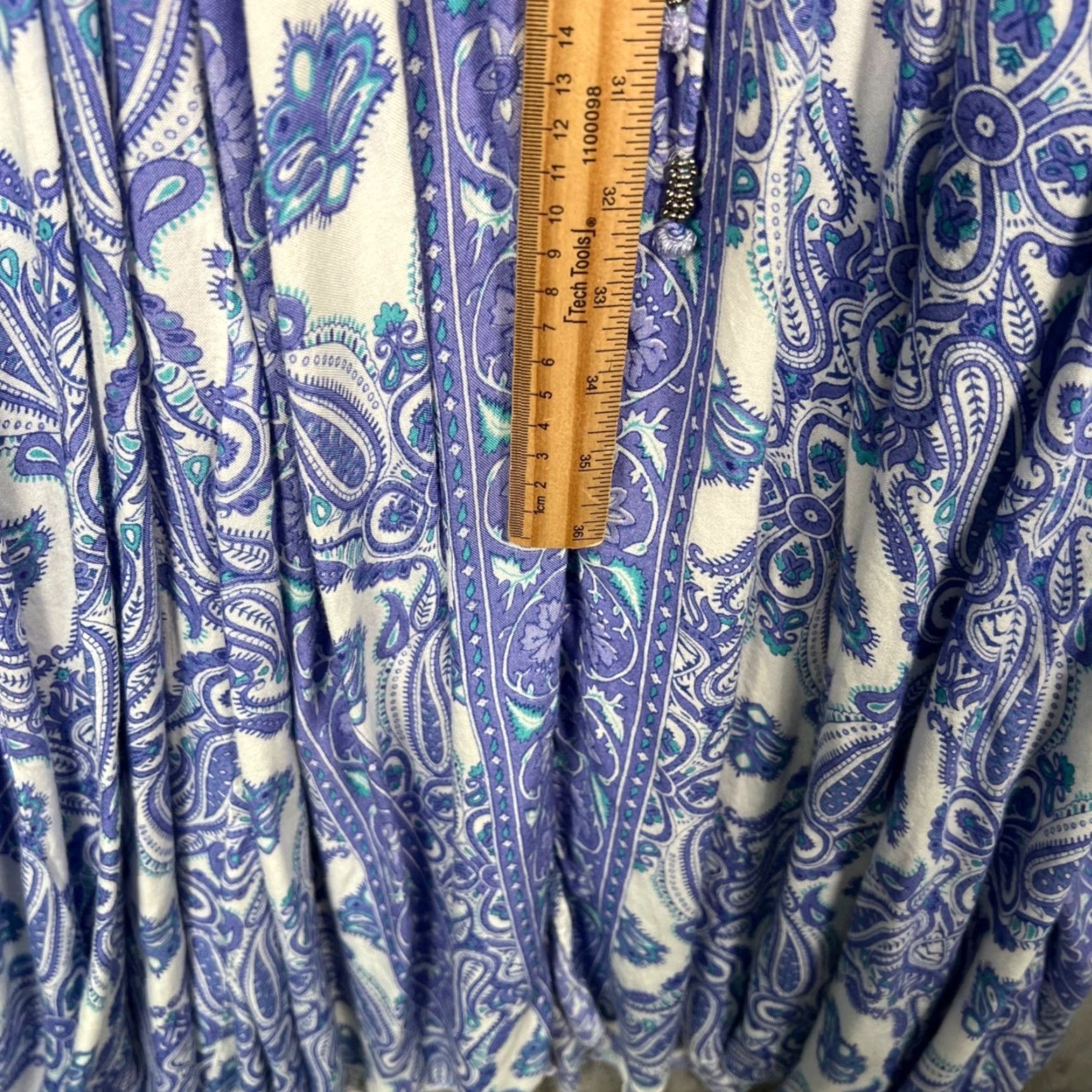 Vintage Z & L Women's Large Maxi Dress Bohemian Paisley V-Neck Button Detail Elastic Waist Long Sleeve Blue Casual Summer Spring Costume Not Vintage Size L / US 10 / IT 46 - 7 Thumbnail