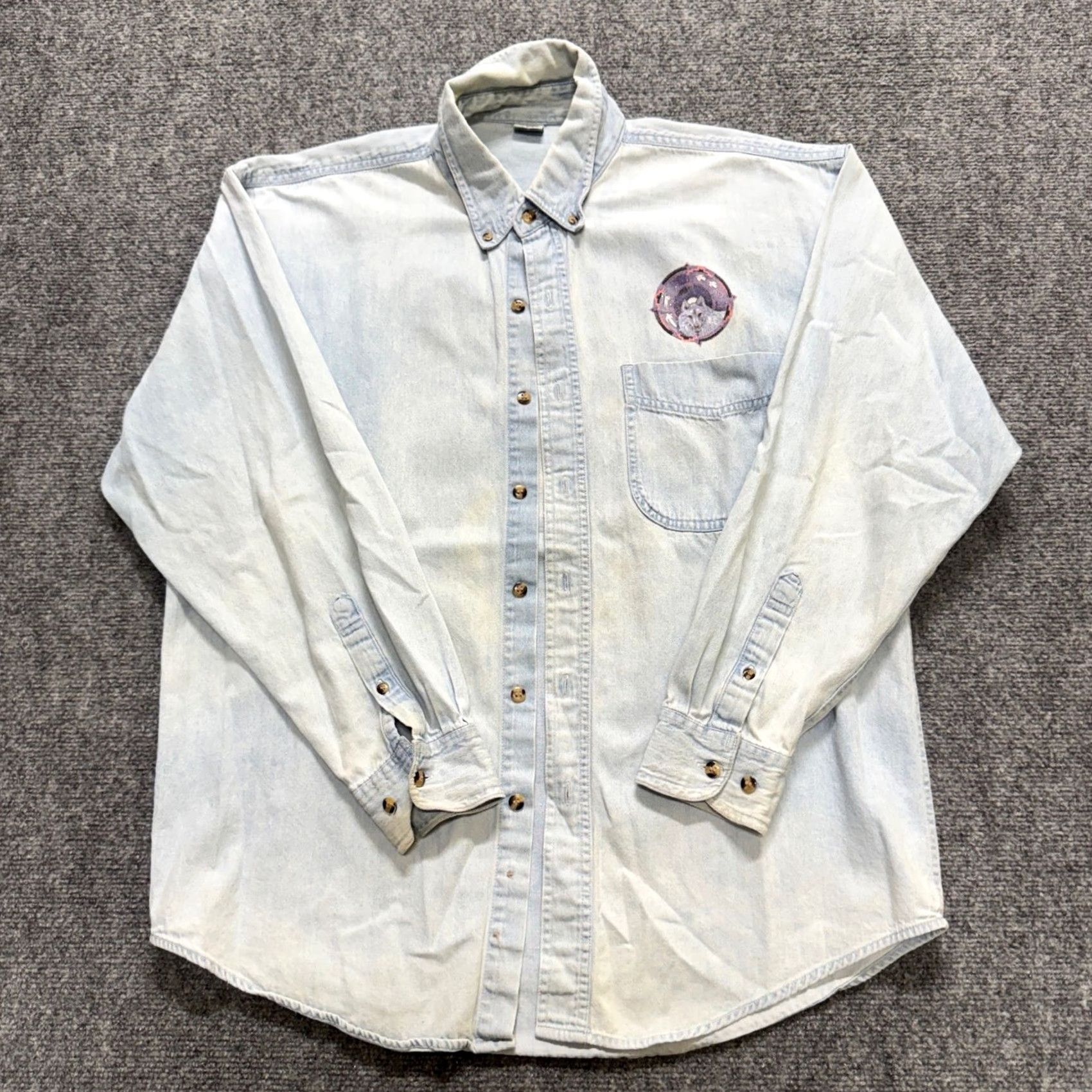 The Unbranded Brand Wolf Gate Dress Shirt Men's Medium Tribal Button Up Casual 100% Cotton Blue Men M Regular The Unbranded Brand Size US M / EU 48-50 / 2 - 4 Thumbnail