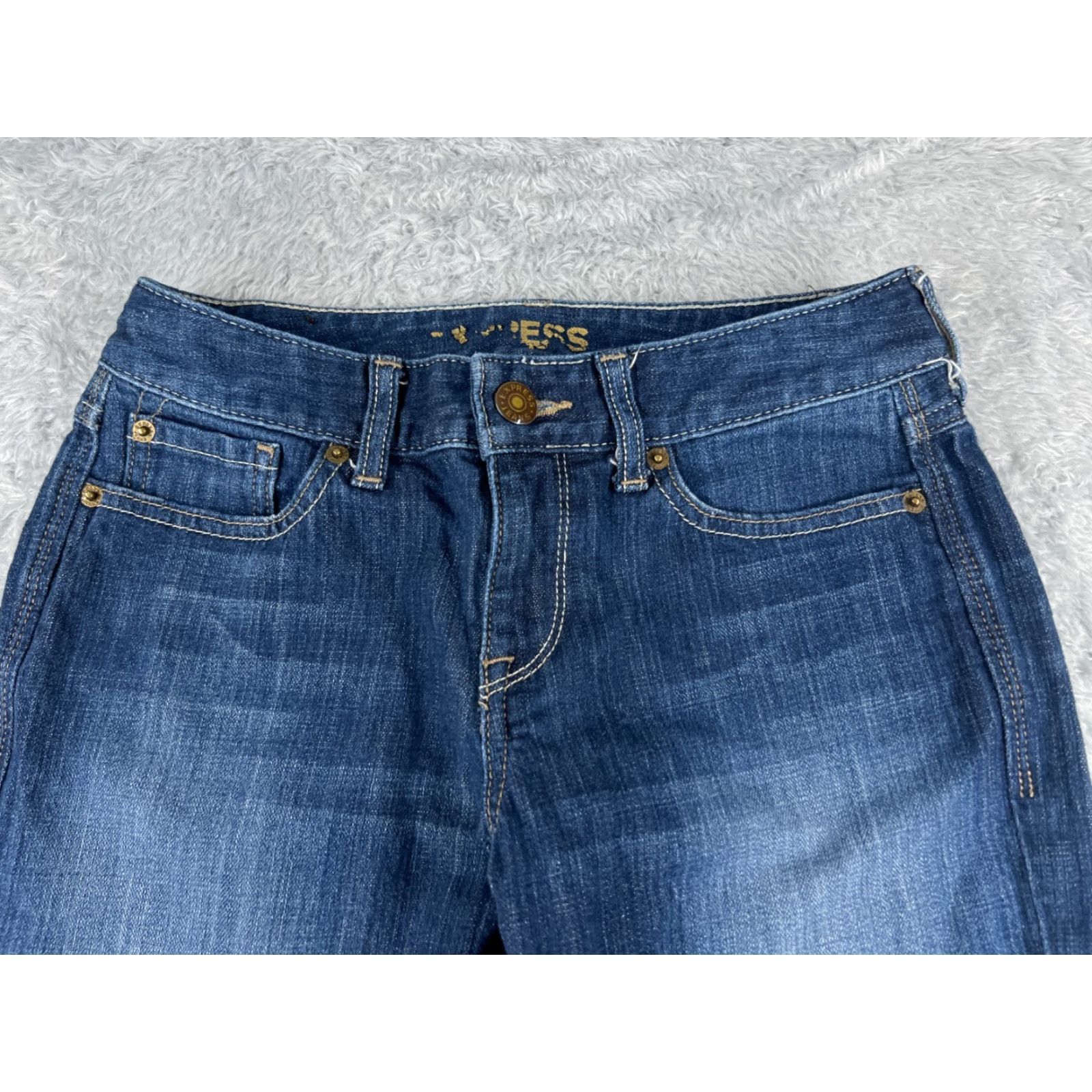 Express Express Jeans Womens Jeans Flared 26x28 Blue Denim Low Rise 0 Regular Cotton Elastane 5-Pocket Mens Womens Size 25" / US 0 / IT 36 - 4 Thumbnail