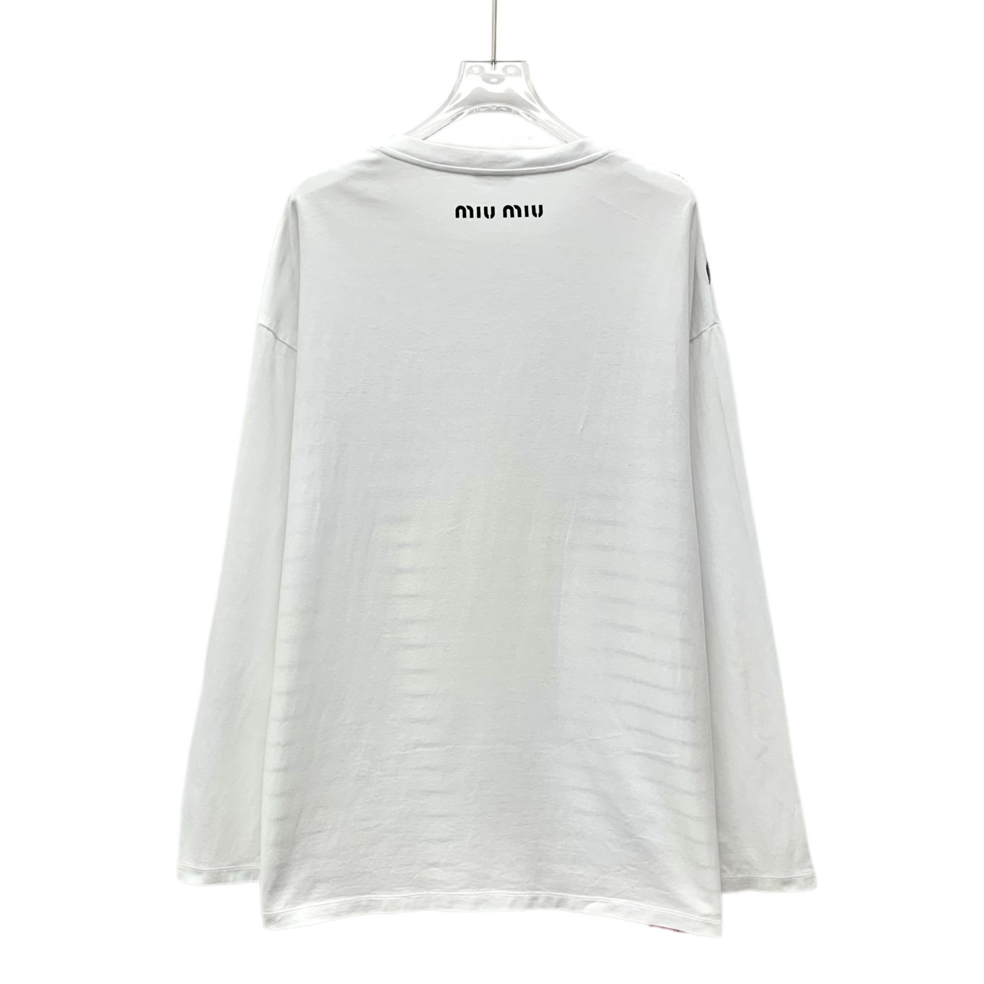 Miu Miu Miu Miu White & Black Striped Cotton Round-Neck Long-Sleeved Size L / US 10 / IT 46 - 8 Thumbnail