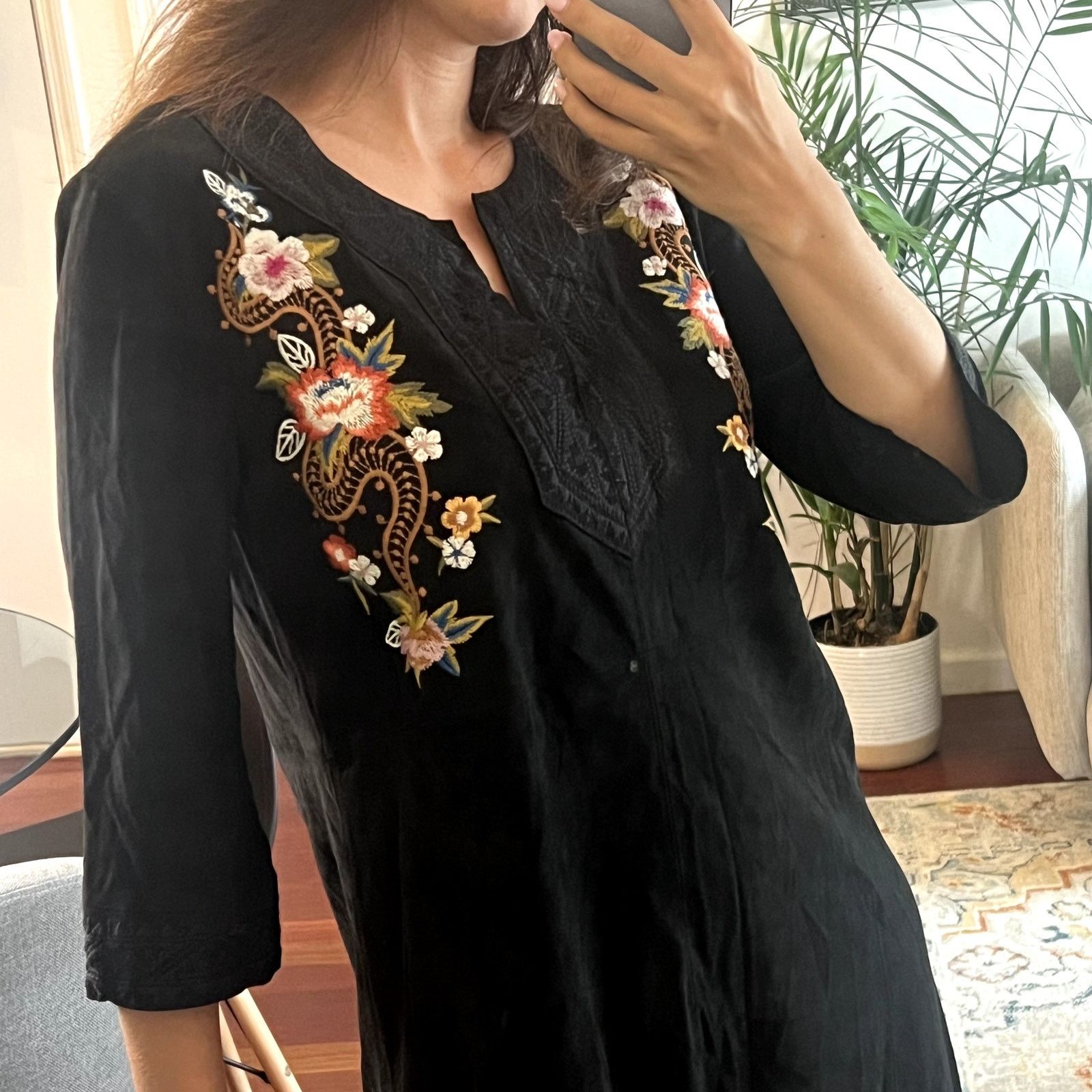 Johnny Was Johnny Was leather mini dress black embroidered floral Size XS / US 0-2 / IT 36-38 - 3 Thumbnail