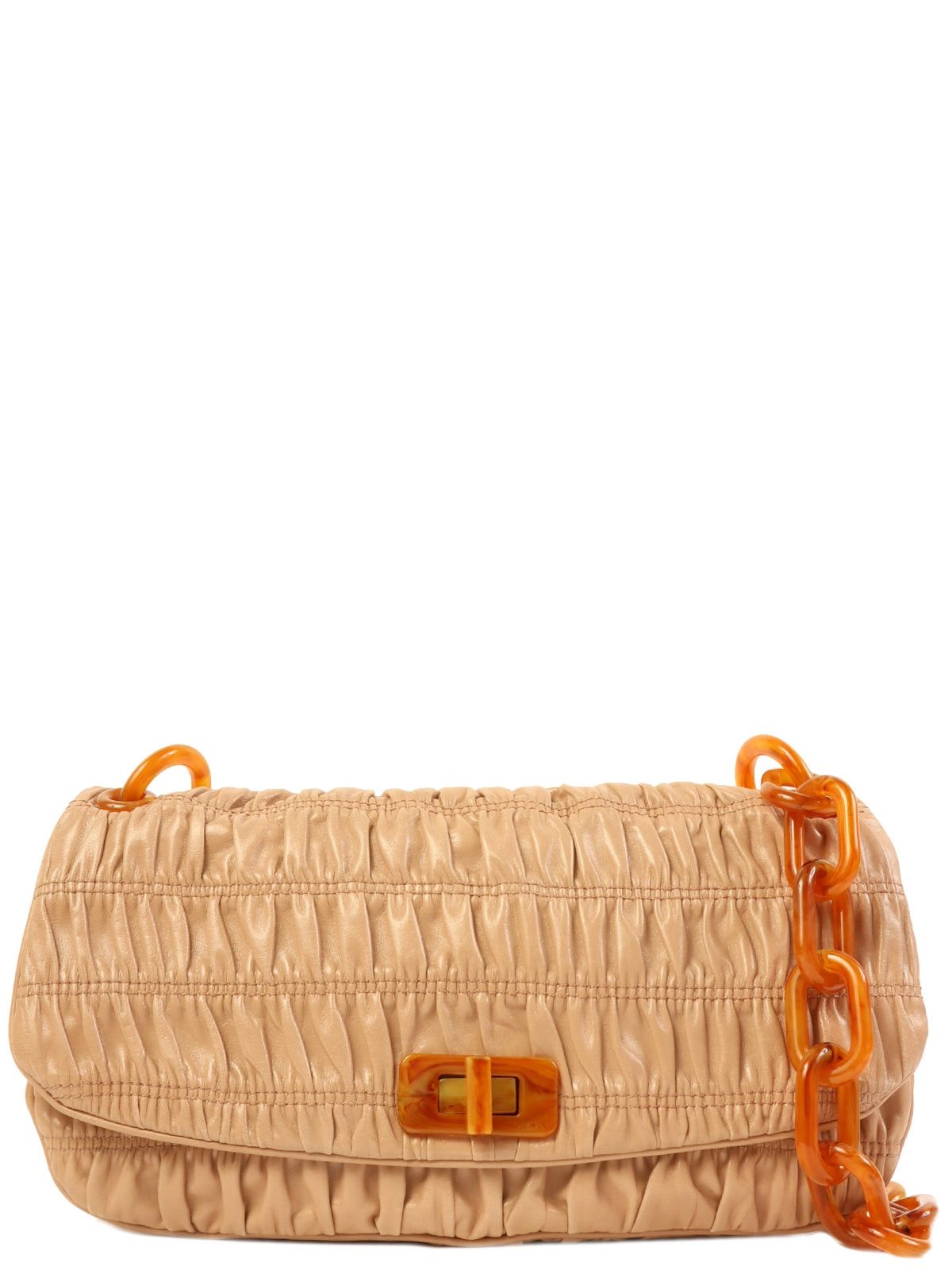image of Prada Logo Plate Plastic Chain Shoulder Bag Pink Beige, Women's