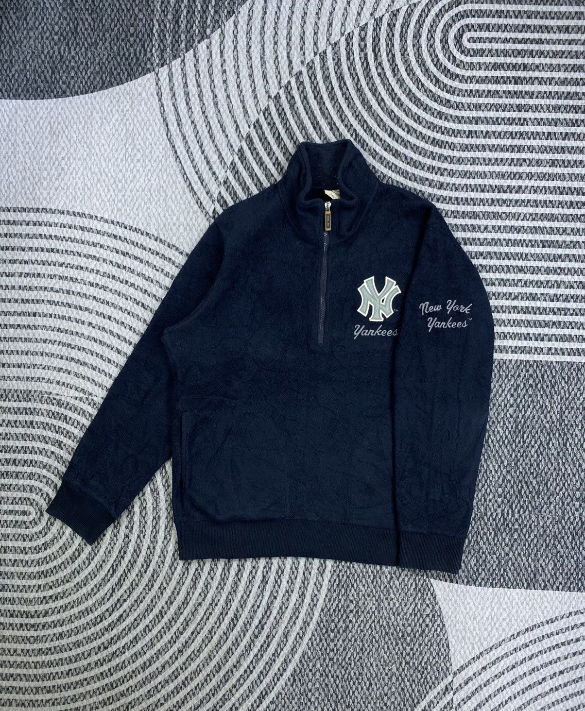 Vtg Uniqlo Yankees New York Navy Halfzip Fleece Sweatshirt