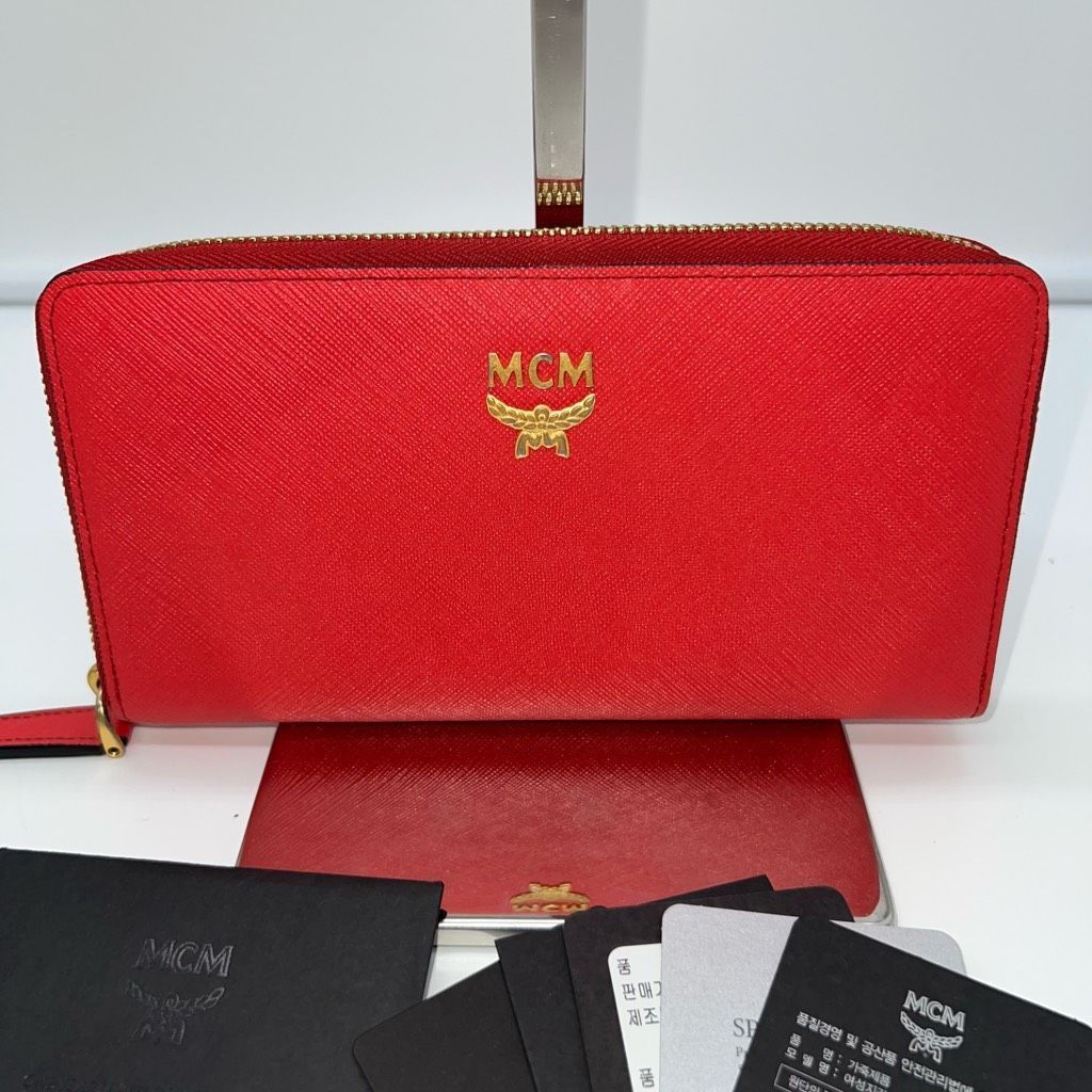 image of MCM Deep Orange/red Zip Around Wallet Organizer, Women's