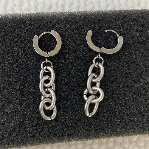 Other Stainless Steel Tassel Chain Dangle Drop Earrings for Men Size ONE SIZE - 2 Thumbnail