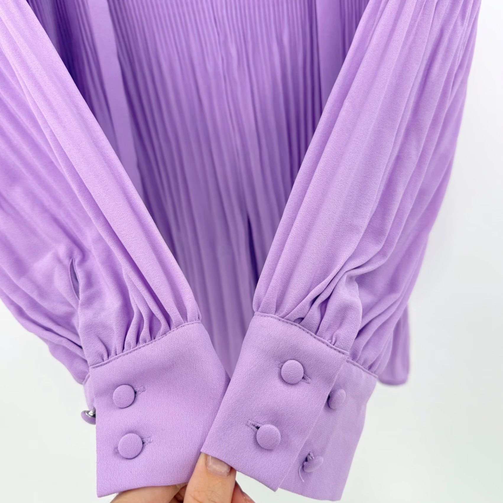Vintage Chico's Purple Blouse Long Sleeve V-Neck Tie Buttoned Cuffs Pleated 1P Womens Office Dressy Top Size XS / US 0-2 / IT 36-38 - 5 Thumbnail