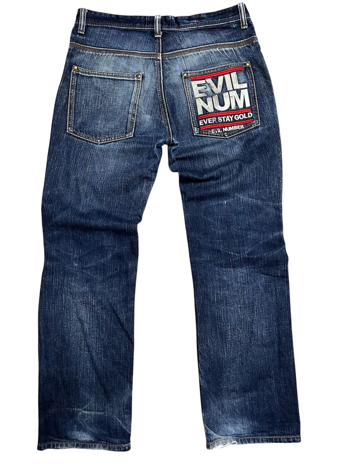 Japanese Brand Evil Number Japan union made distressed big e type fabric Size US 33 - 1 Thumbnail