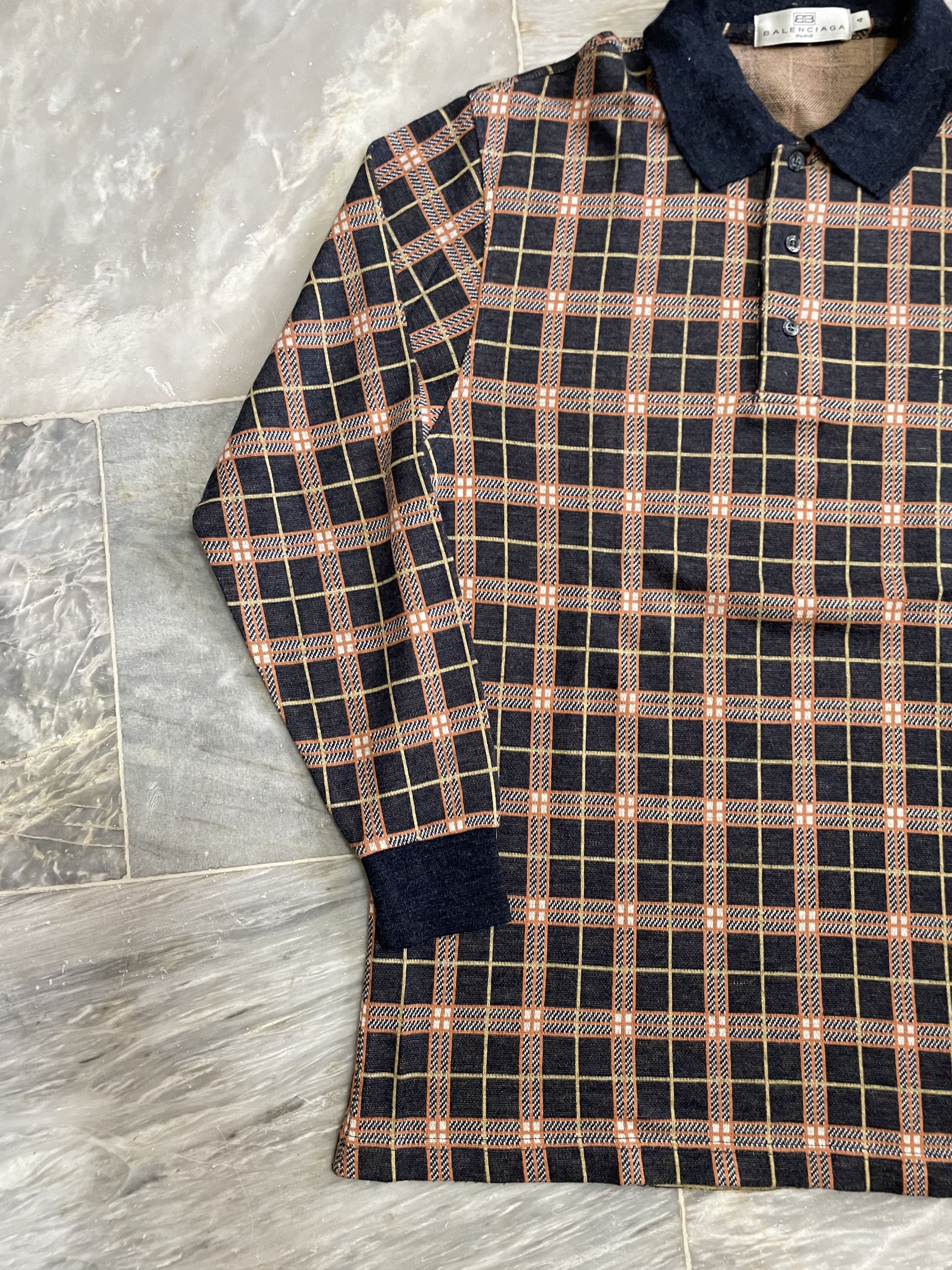Balenciaga Vintage Balenciaga Checkered Polo Shirt Long sleeve Size US XL / EU 56 / 4 - 2 Thumbnail