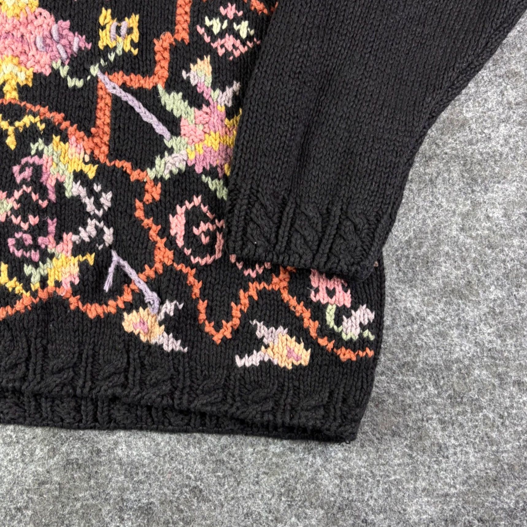 Vintage Cristal Kobe Black Floral Knit Sweater M Vintage 90s Woman Ramie Cotton Crew Neck Asymmetrical Sleeve Bohemian Nature Graphic Print Knit Size M / US 6-8 / IT 42-44 - 7 Thumbnail