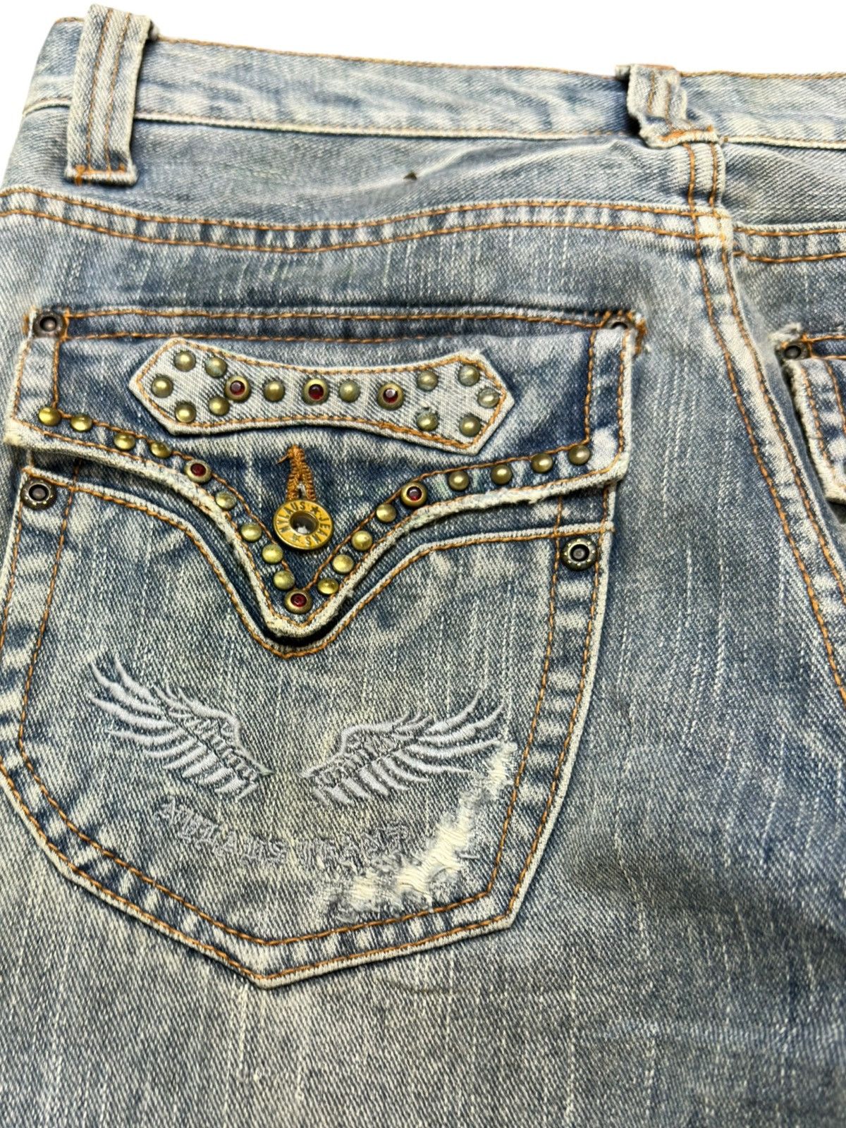 If Six Was Nine Vintage Nylaus Jeans Flare Grunge Studded Denim Size US 30 / EU 46 - 6 Thumbnail