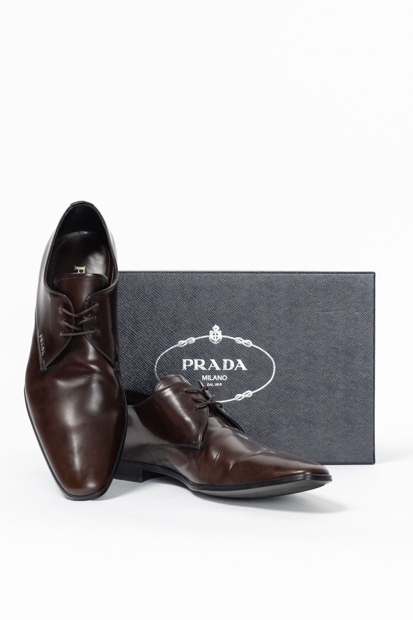 Prada Prada Brown Spazzolato Leather Lace-Up Derbies Size US 9 / EU 42 - 12 Thumbnail