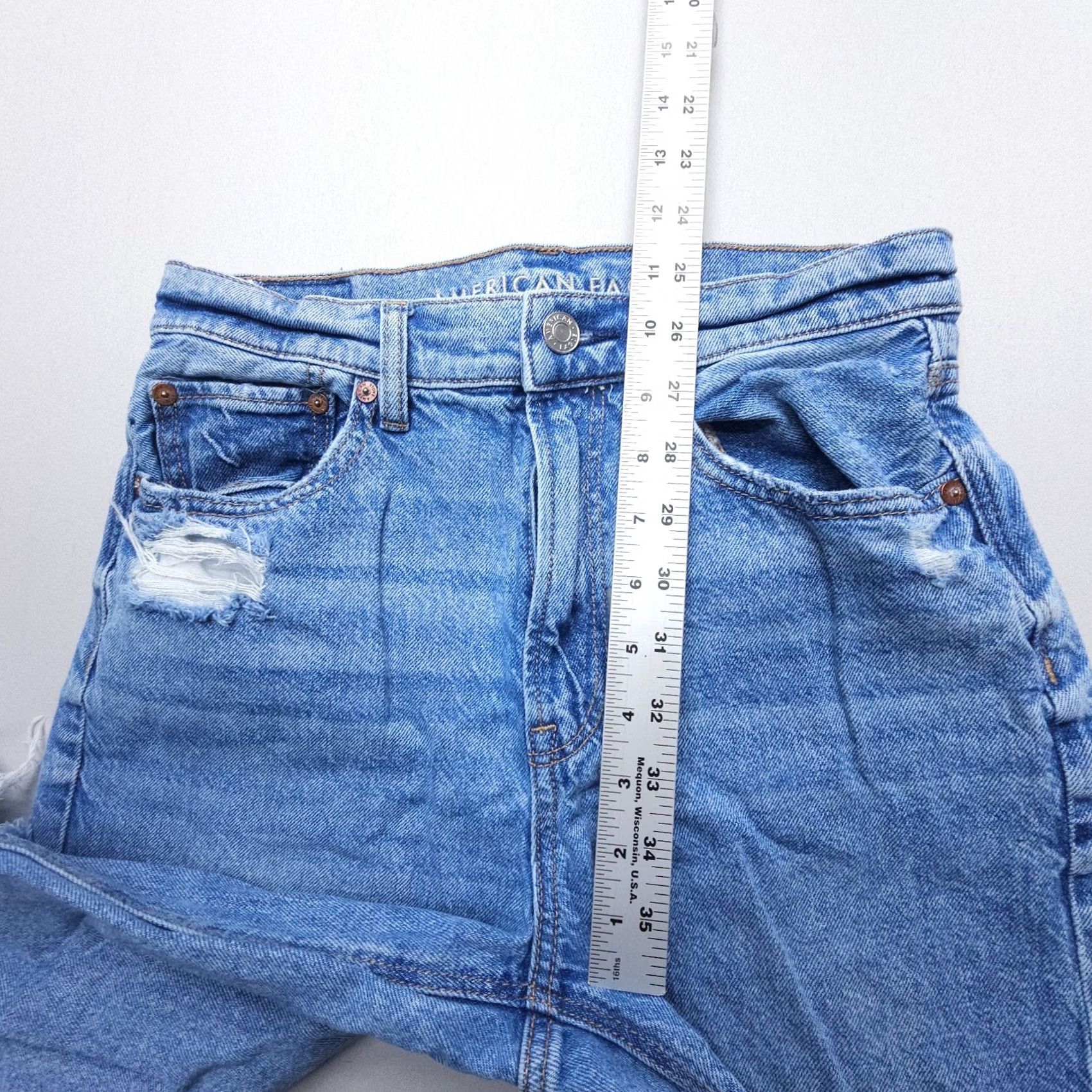American Eagle Outfitters American Eagle Outfitters Jeans Straight 2 Distressed Denim Rise High Boyfriend Relaxed 27 In 31 In Blue Womens Size 26" / US 2 / IT 38 - 6 Thumbnail
