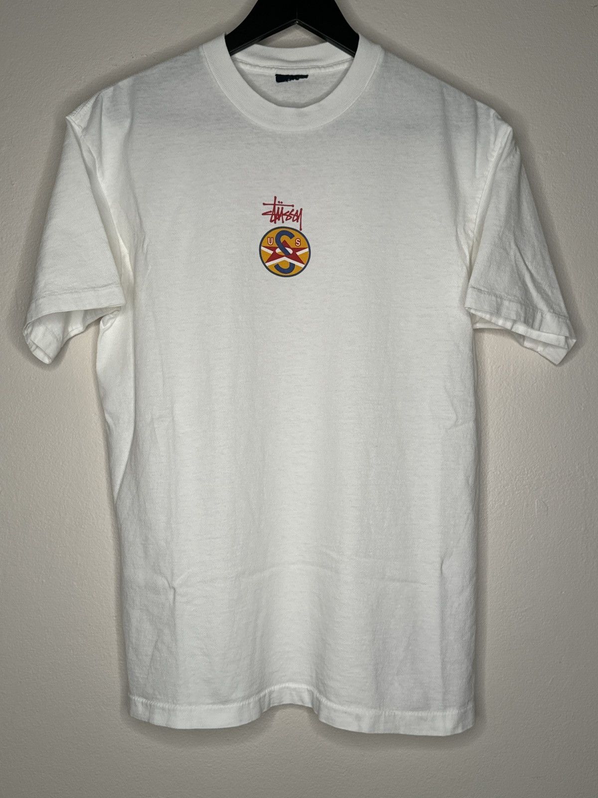 image of Made In USA x Stussy Vintage 90's Stussy Usa Star T Shirt White Single Stitch, Men's (Size Medium)