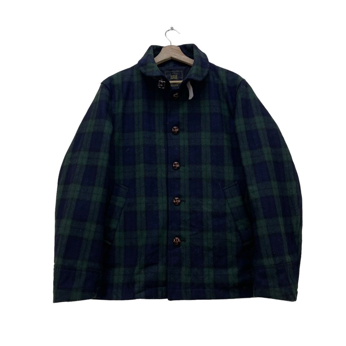 image of Beams Plus x Cashmere Wool Beams Tartan Green Wool Jacket in Green Tartan (Size Medium)