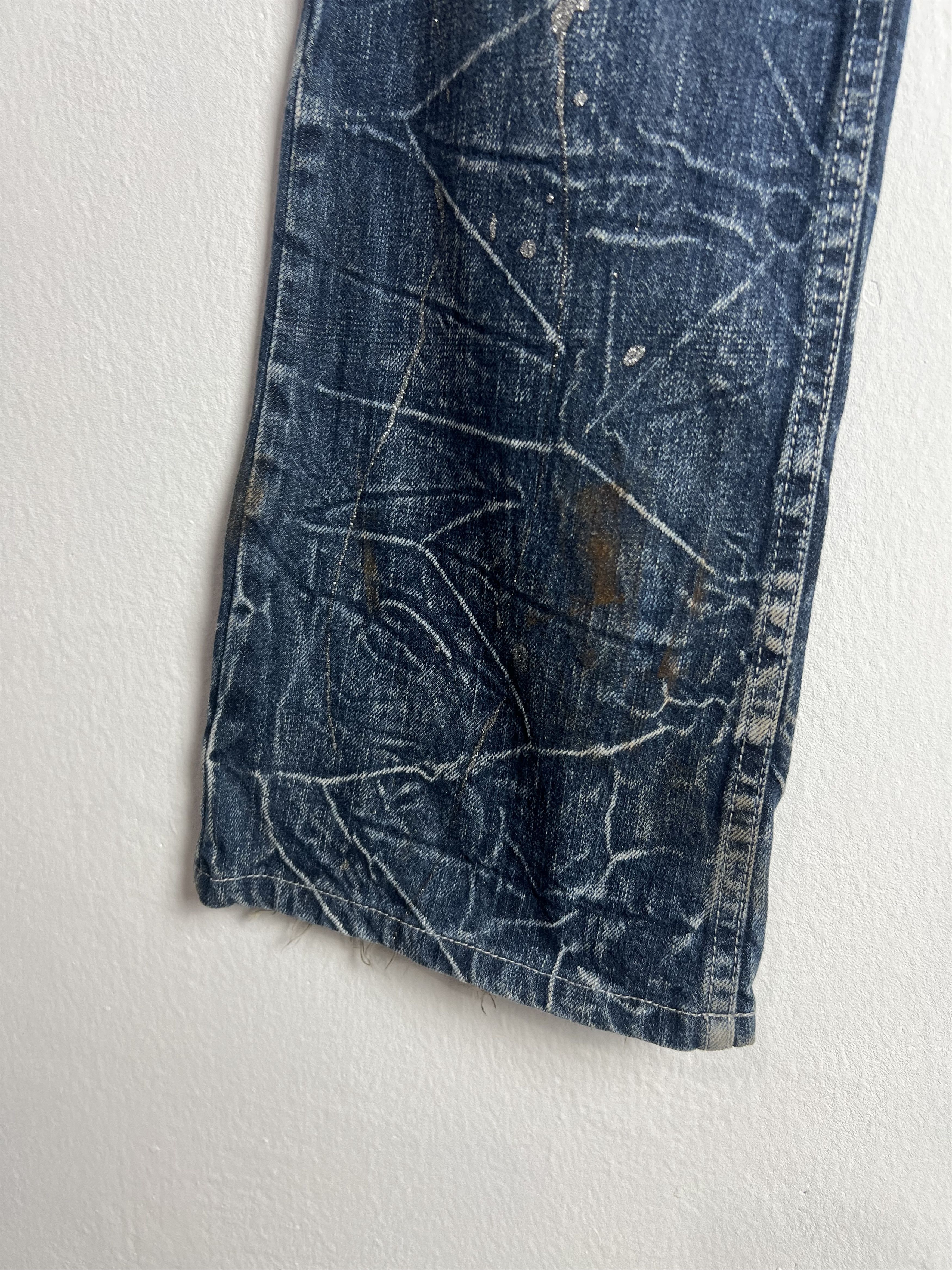 Japanese Brand Nylaus Distressed Denim Paint Splatter Wing Prints Size US 33 - 10 Thumbnail