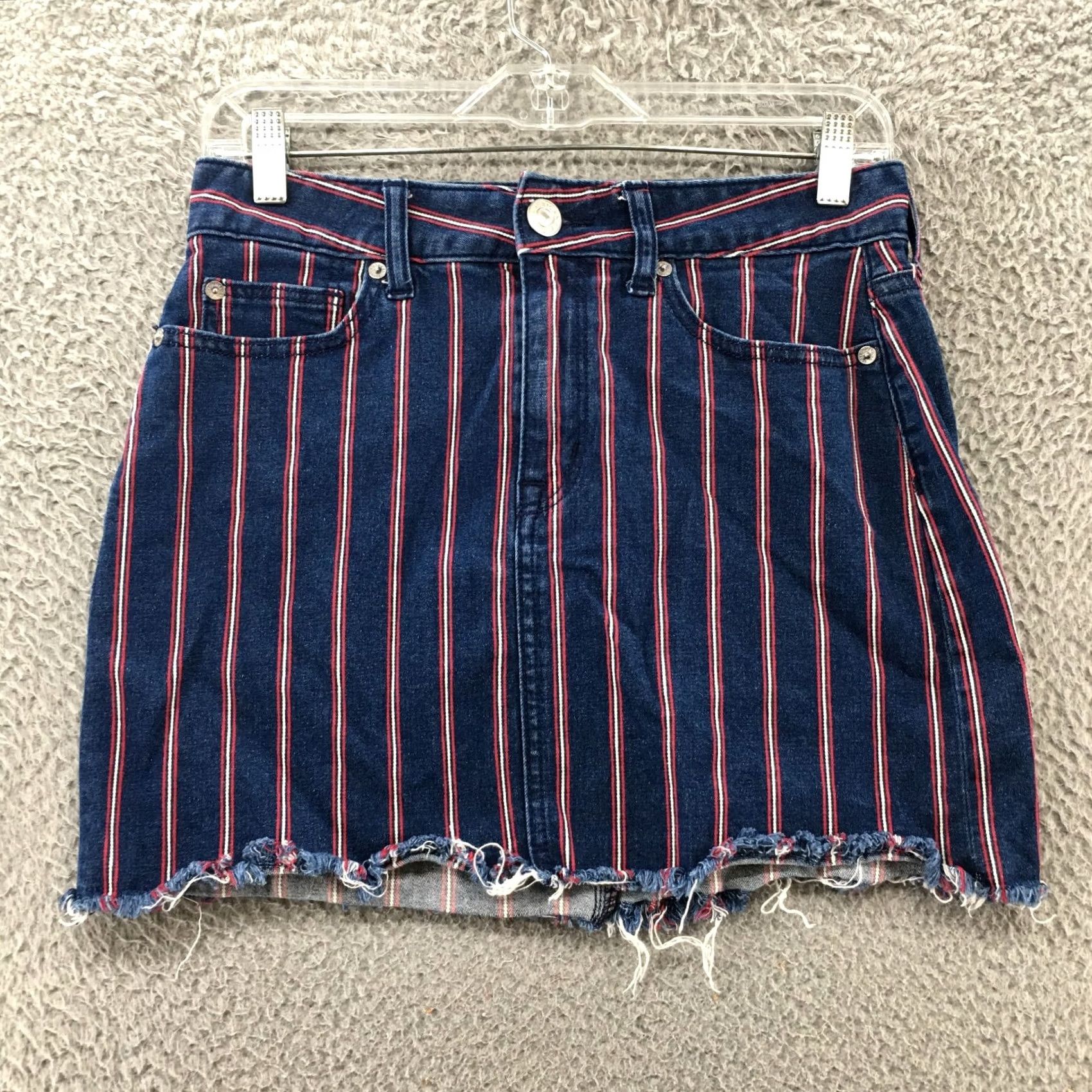 American Eagle Outfitters American Eagle Outfitters Skirt Womens 4 A-Line Denim Zip Blue Striped Short 29x14 Size 27" / US 4 / IT 40 - 2 Thumbnail