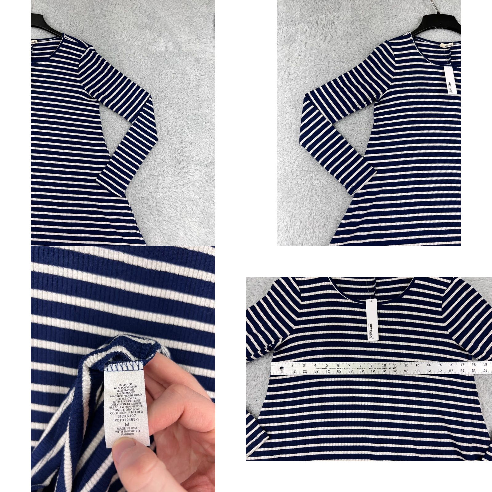 Vintage LA made Dress Womens Mini Striped Blue White Long Sleeve Polyester Blend Dress Size M / US 6-8 / IT 42-44 - 8 Thumbnail