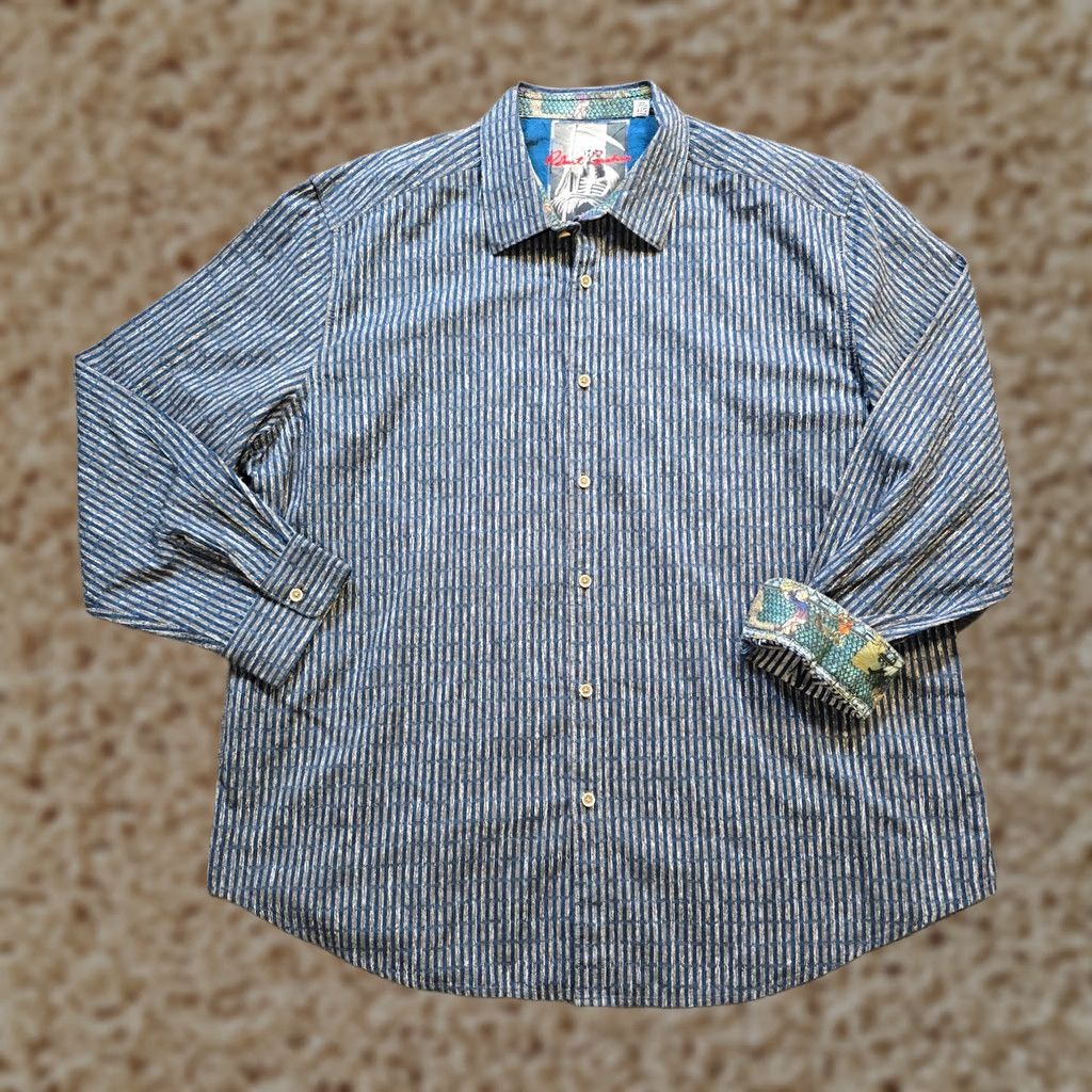 Robert Graham Robert Graham Shirt Mens 4XL Blue Stripe Flip Cuff Grim Reaper Art Classic Shirt Size US XXL / EU 58 / 5 - 1 Thumbnail